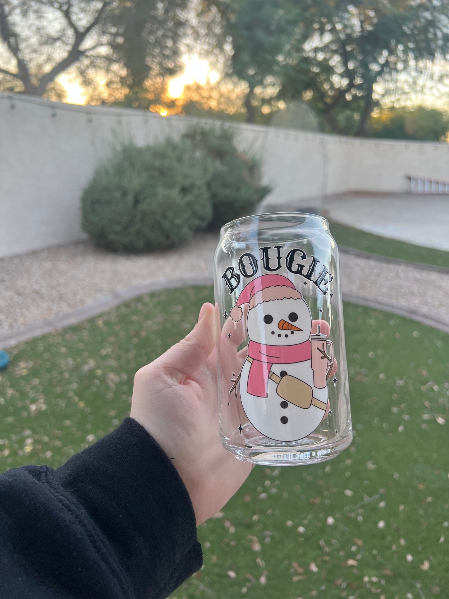 Bougie Snowman Decorated 16 oz Glass Cup - ShopCassiesCrafts