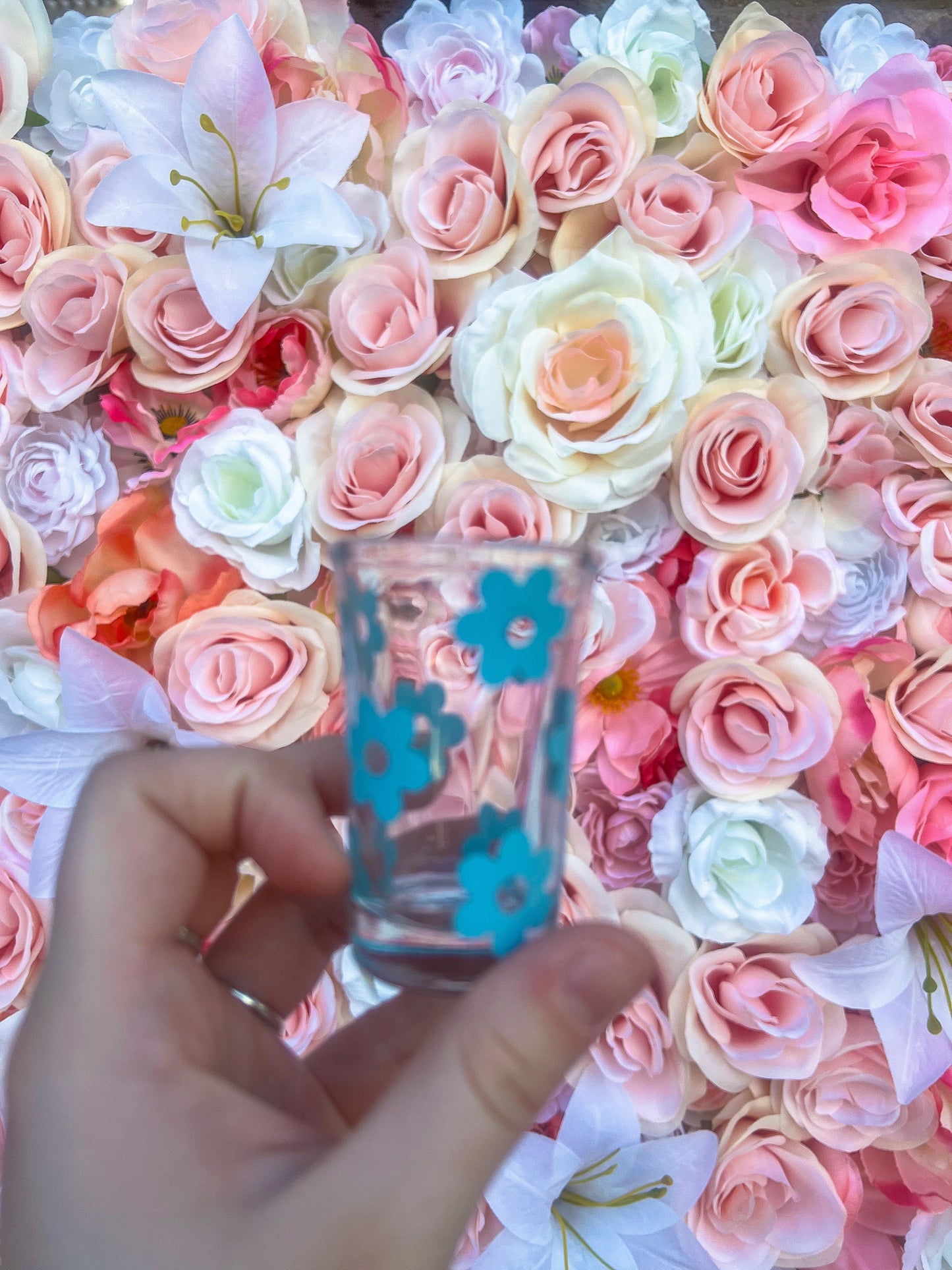 Blue Flowers Decorated Glass Shot Glass - ShopCassiesCrafts