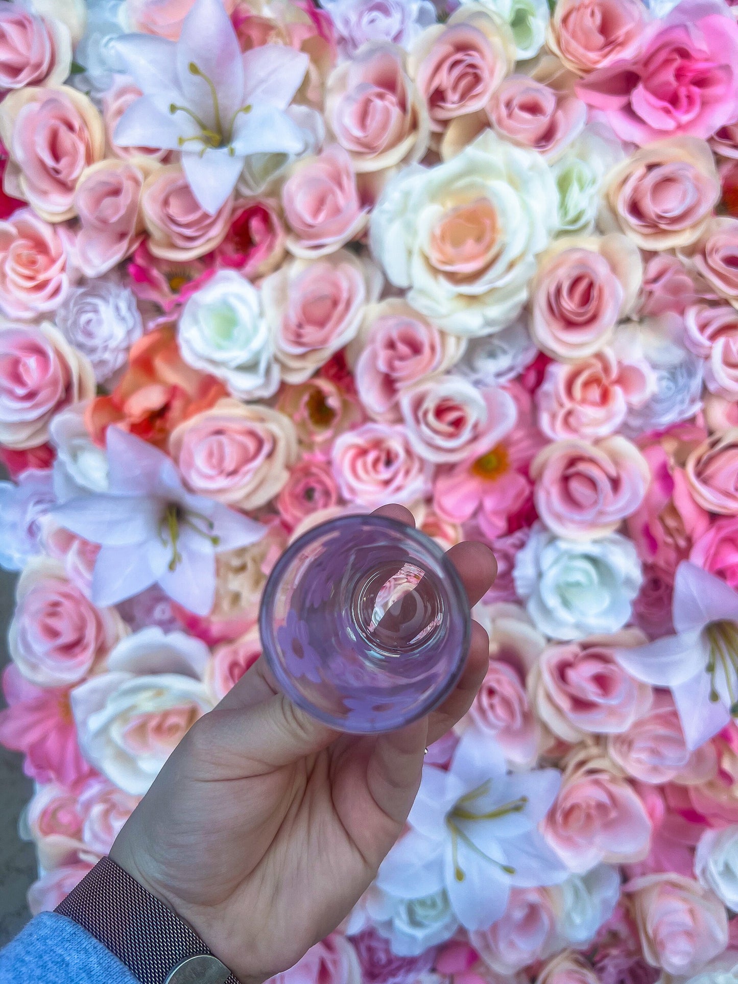 Purple Flowers Decorated Glass Shot Glass - ShopCassiesCrafts