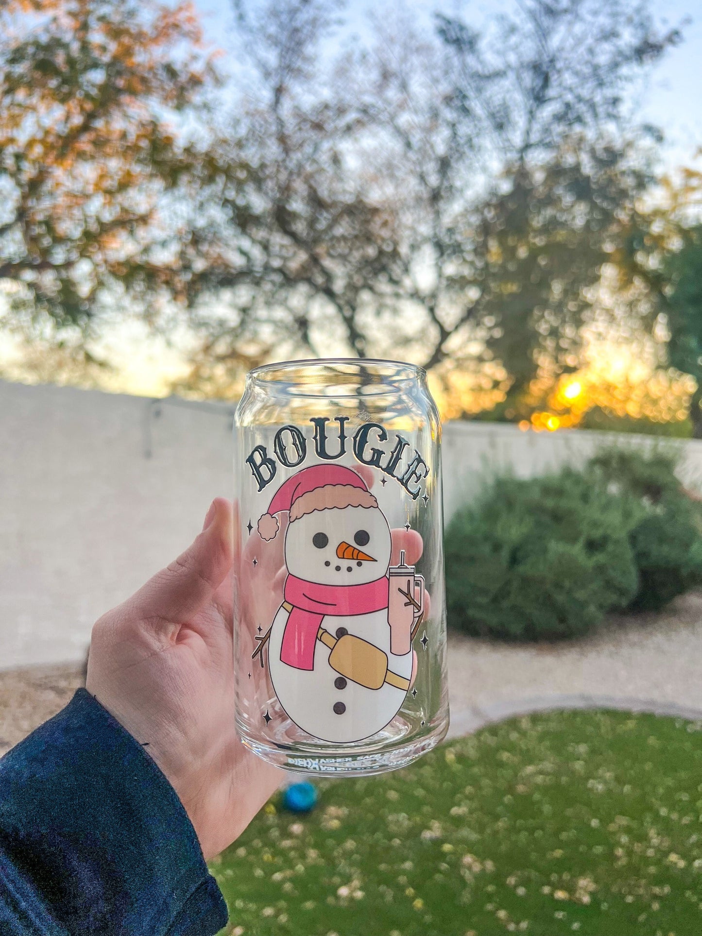 Bougie Snowman Decorated 16 oz Glass Cup - ShopCassiesCrafts