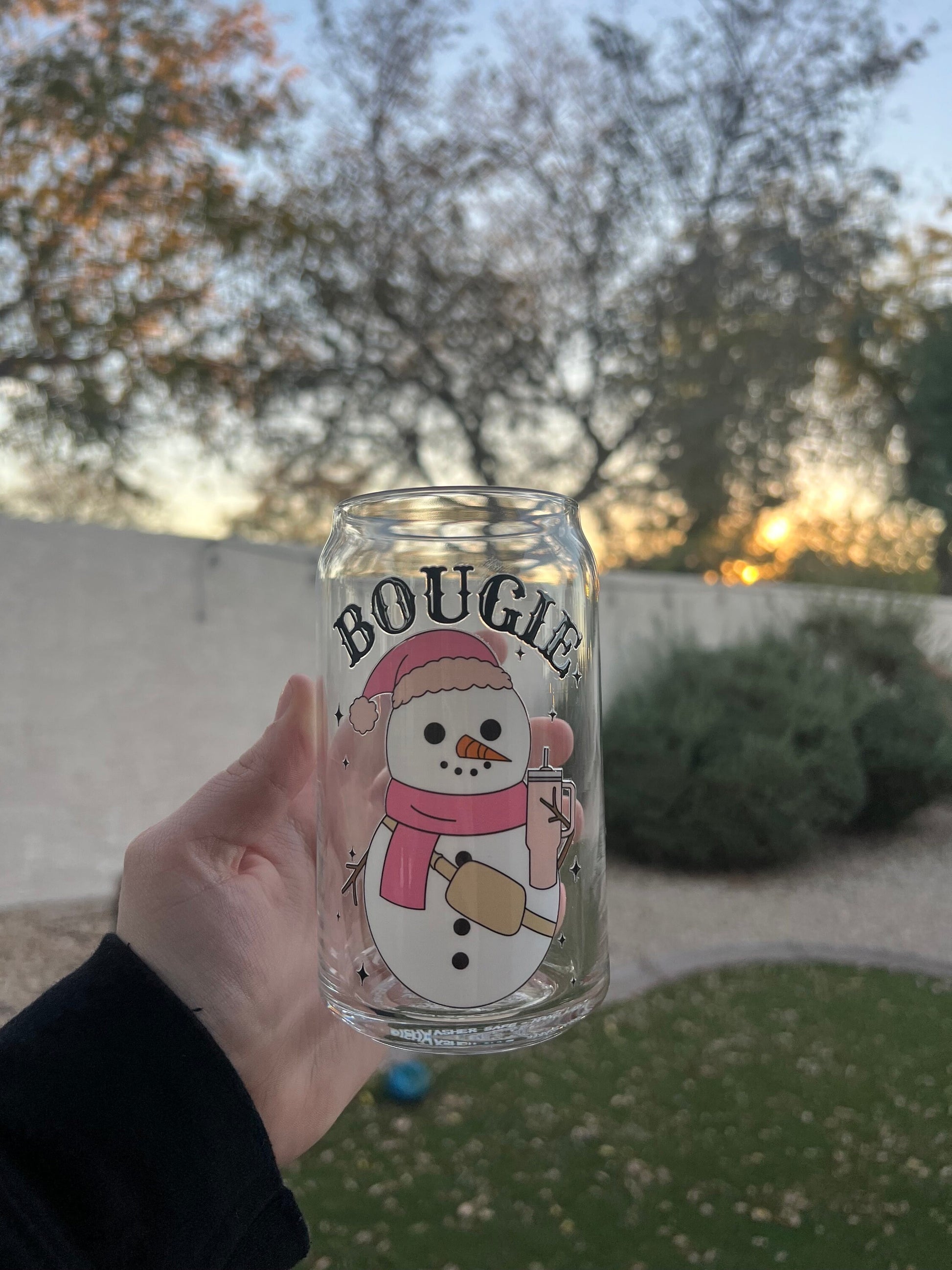 Bougie Snowman Decorated 16 oz Glass Cup - ShopCassiesCrafts