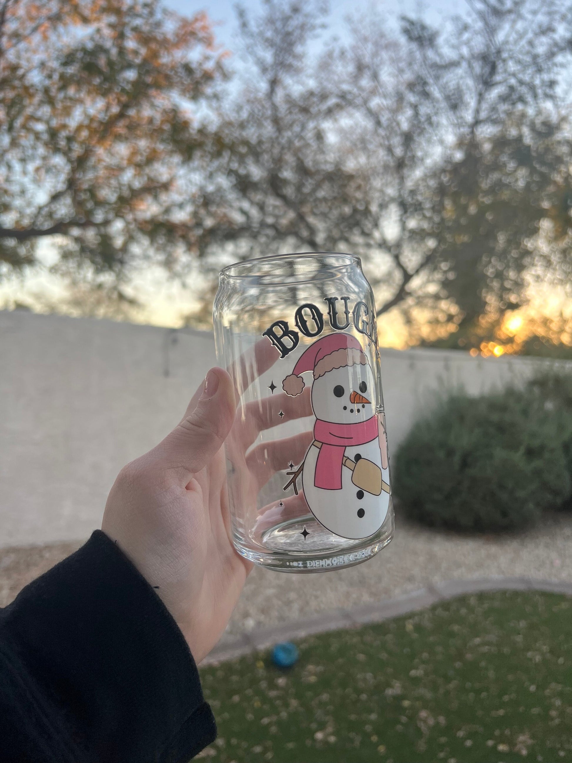 Bougie Snowman Decorated 16 oz Glass Cup - ShopCassiesCrafts