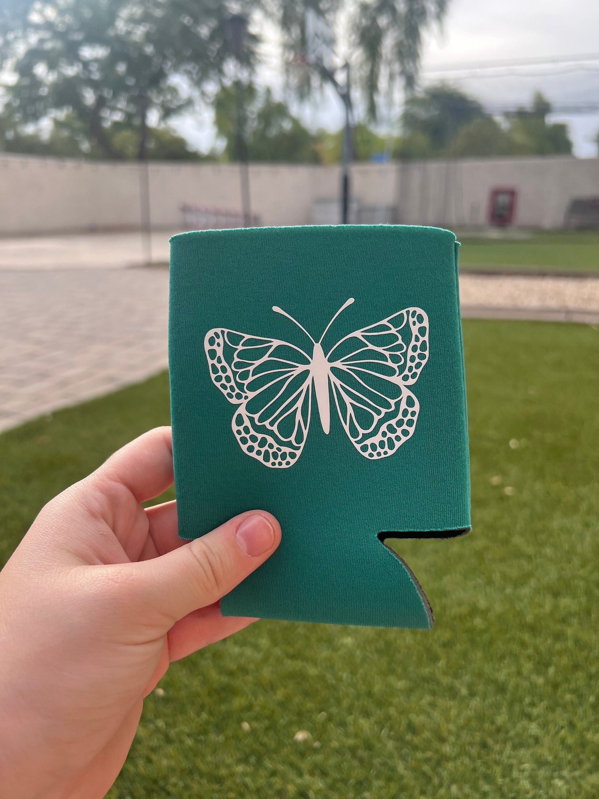 Green Butterfly Can Cooler - ShopCassiesCrafts