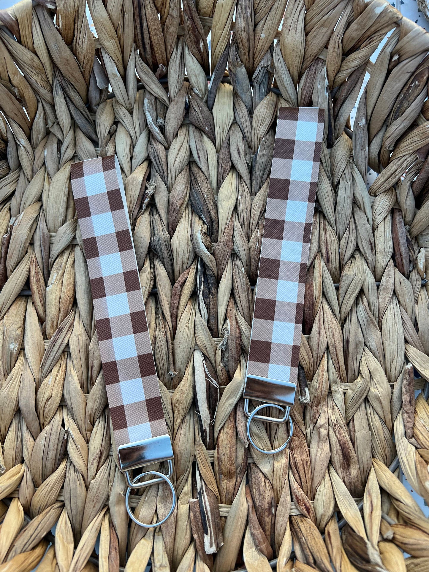 Plaid Brown Wristlet Keychain Fobs