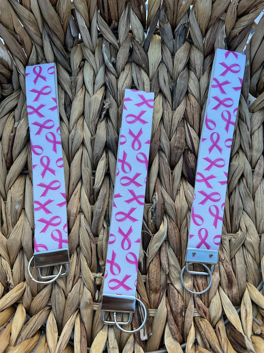 Breast Cancer Awareness Pink Ribbon Wristlet Keychain Fobs