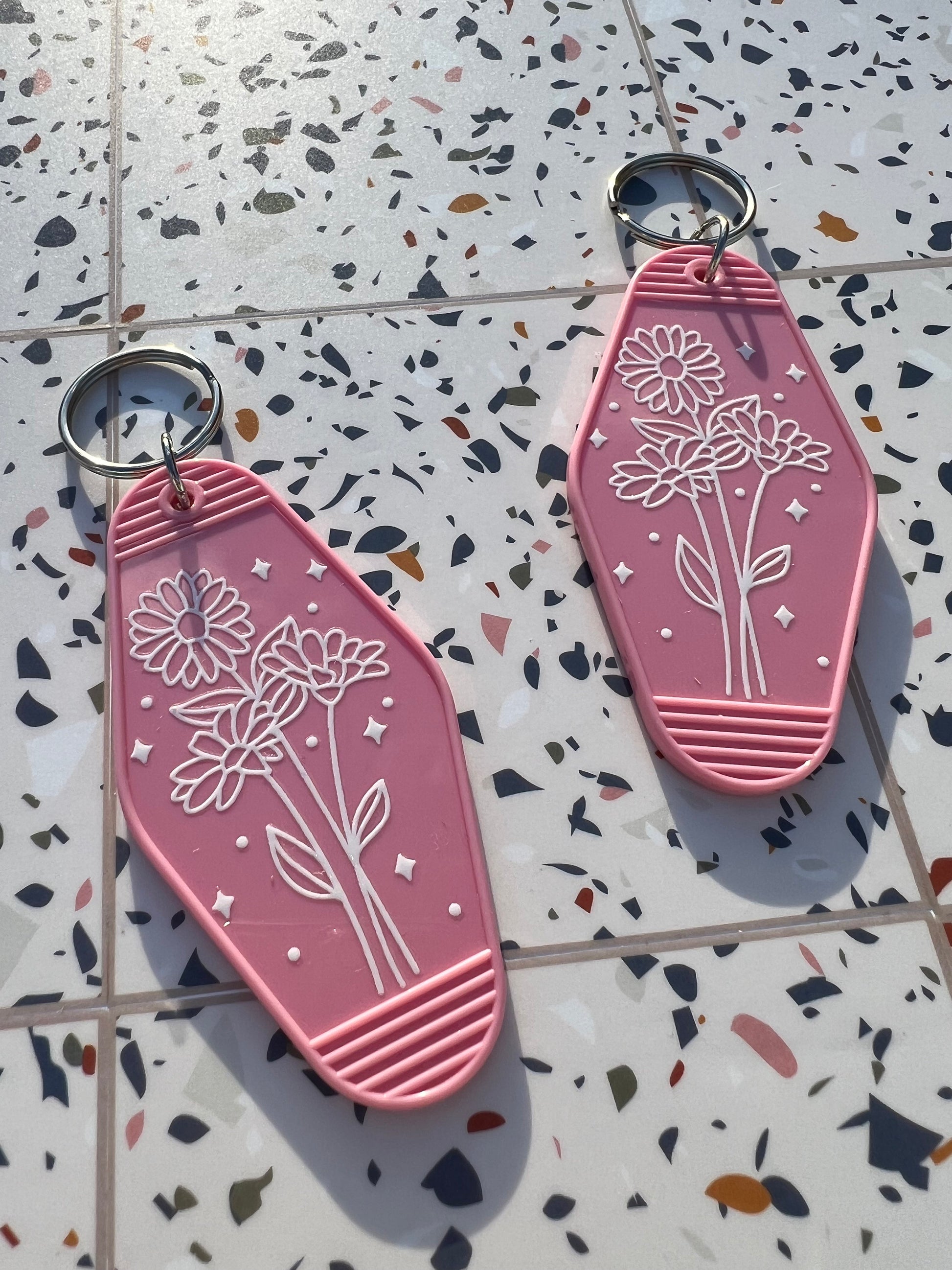 Pink Line Floral Motel Keychain - ShopCassiesCrafts