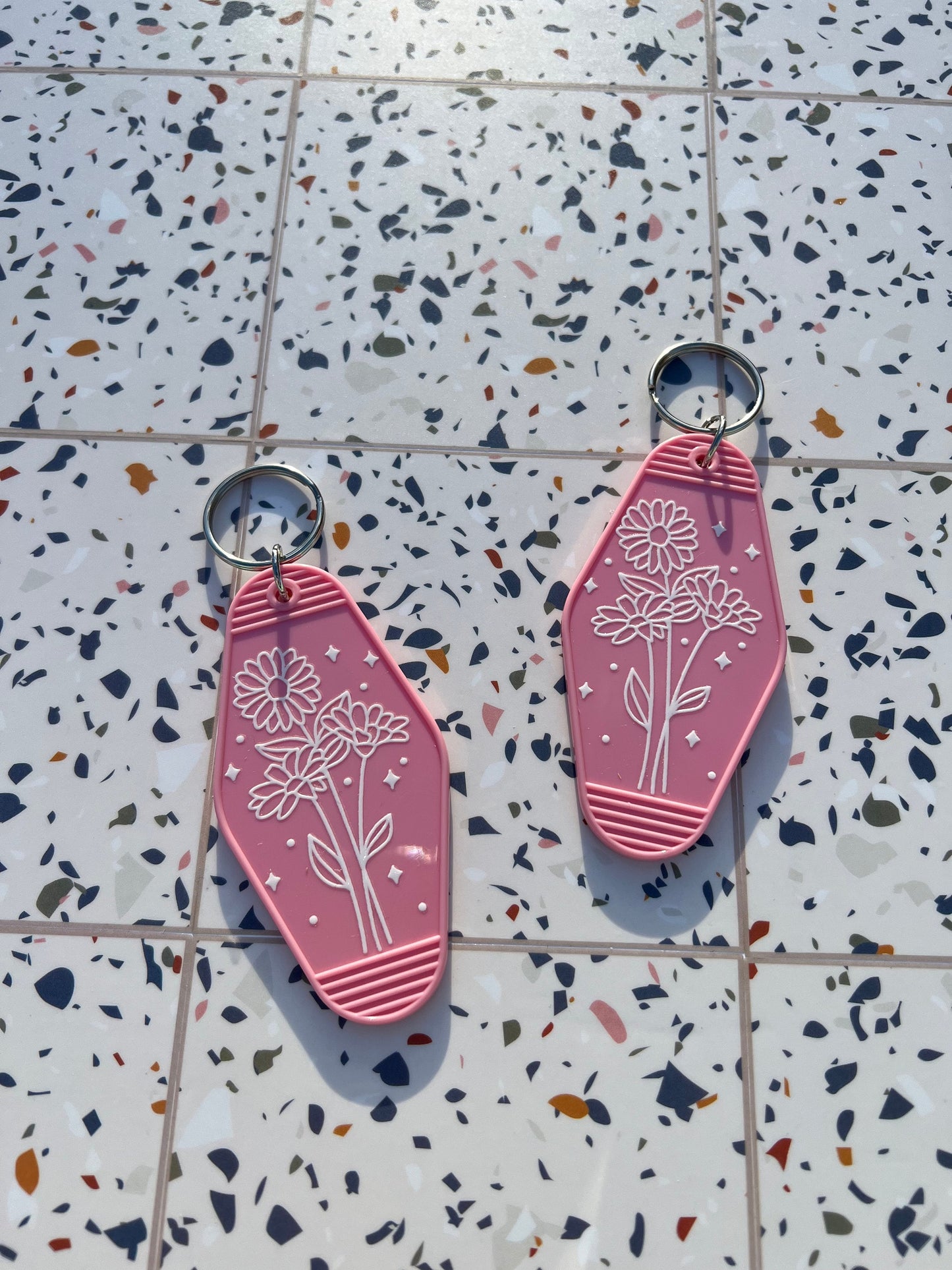 Pink Line Floral Motel Keychain - ShopCassiesCrafts