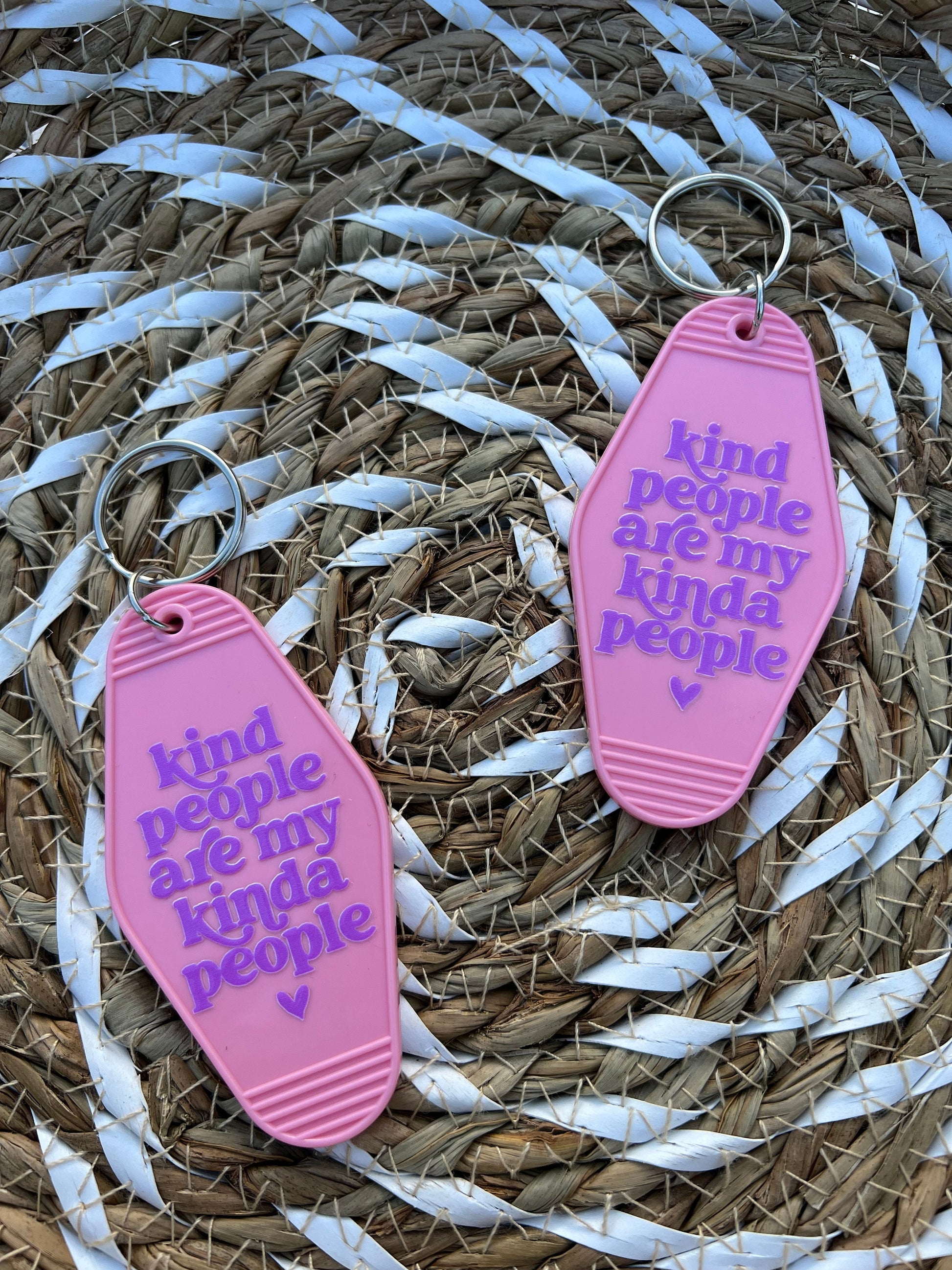 Pink "Kind People Are My Kinda People" Motel Keychain - ShopCassiesCrafts