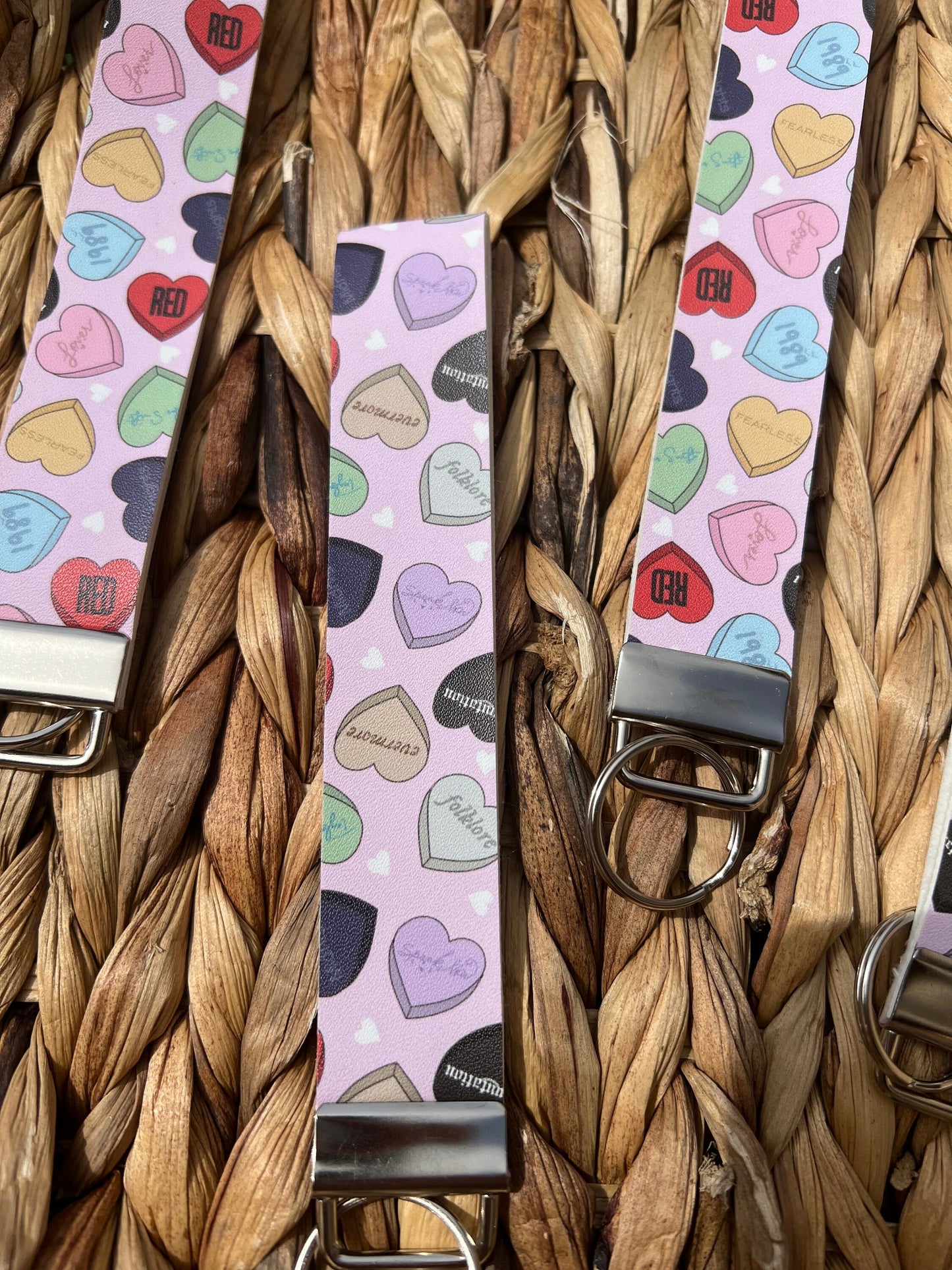 T Swift Eras Candy Hearts Wristlet Keychain Fobs