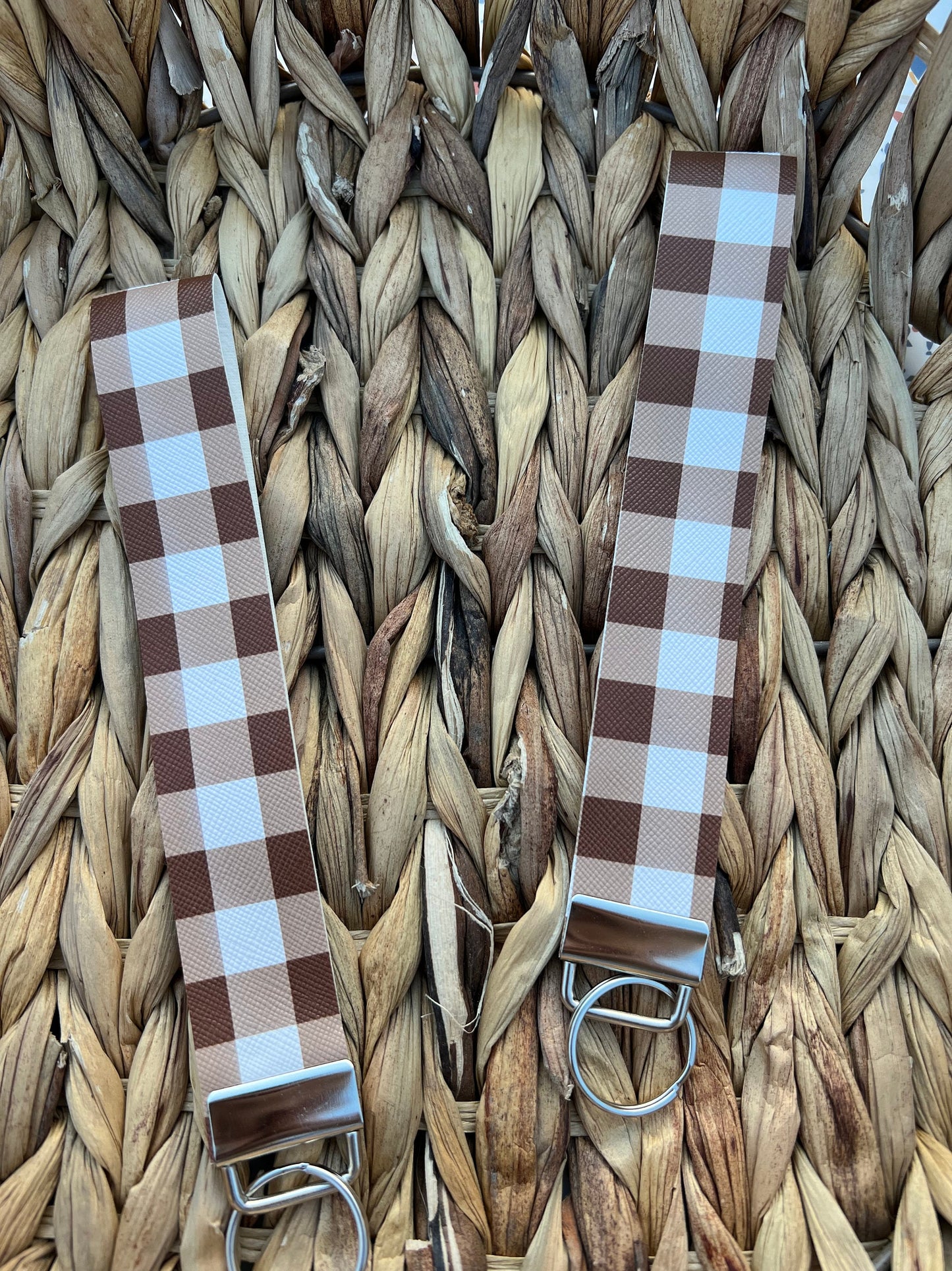 Plaid Brown Wristlet Keychain Fobs