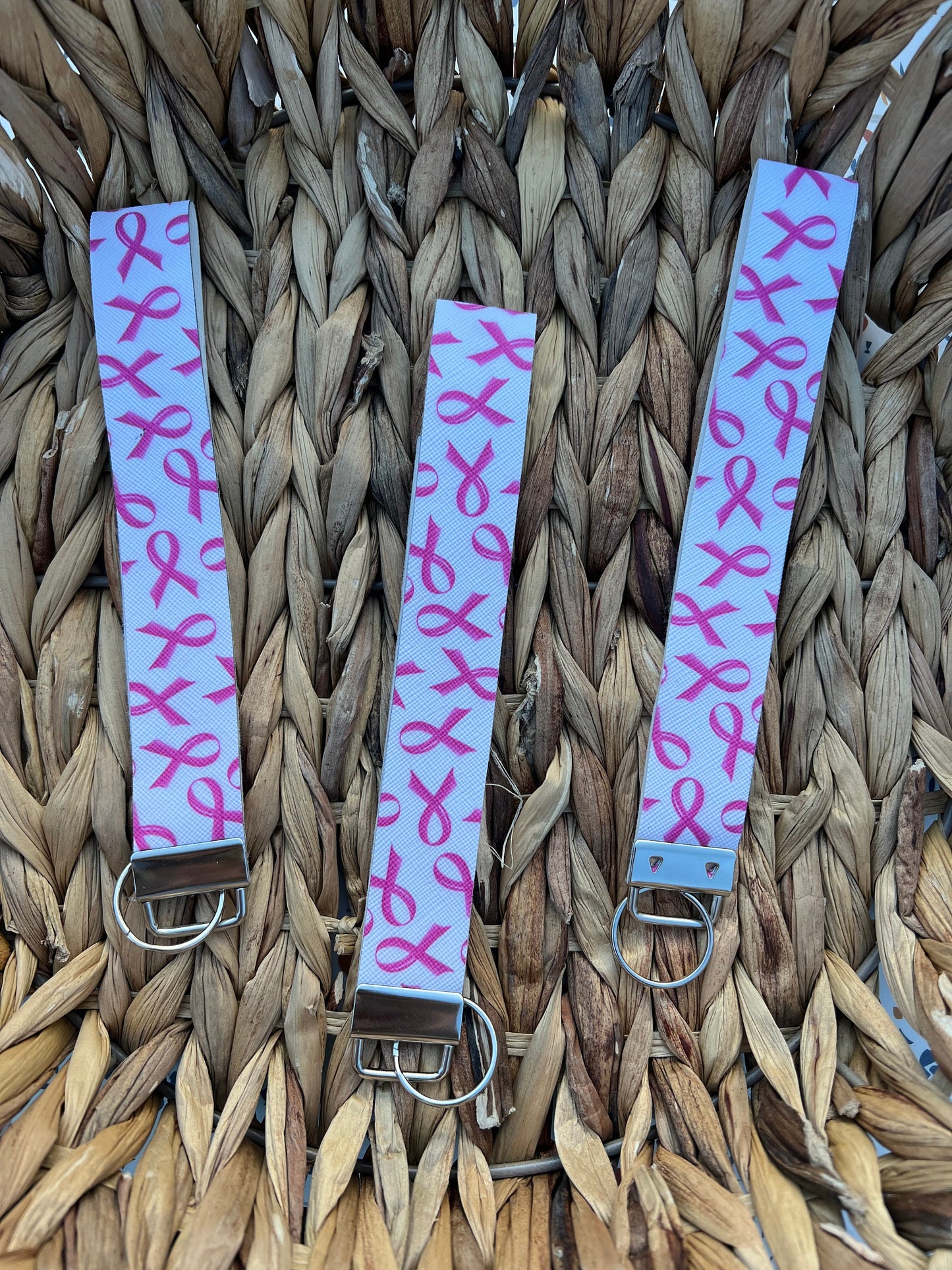 Breast Cancer Awareness Pink Ribbon Wristlet Keychain Fobs