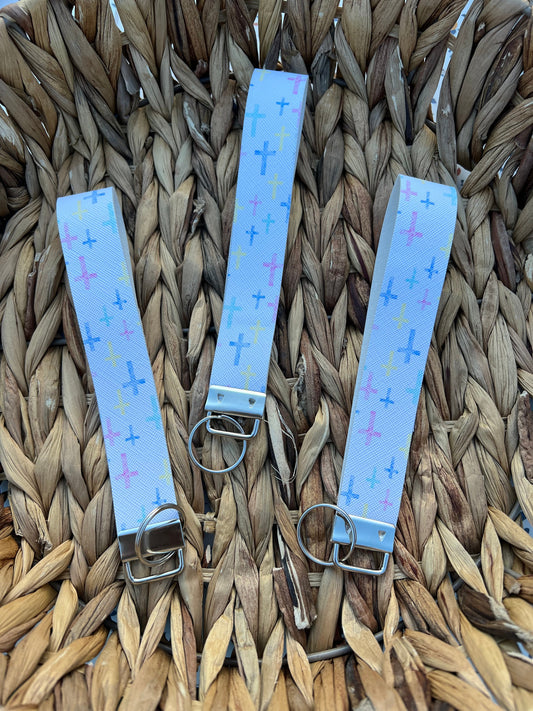 Pastel Crosses Wristlet Keychain Fobs