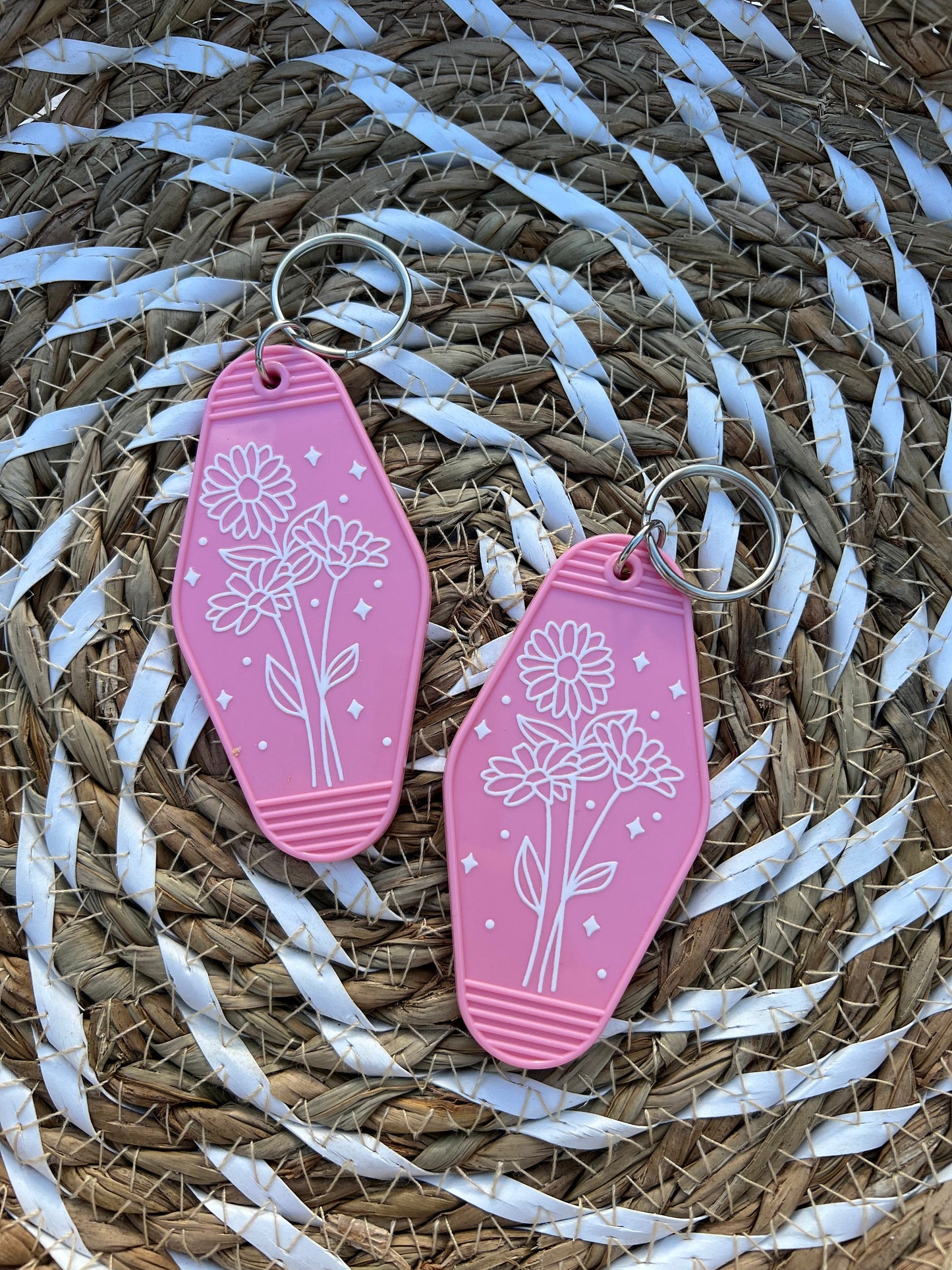 Pink Line Floral Motel Keychain - ShopCassiesCrafts