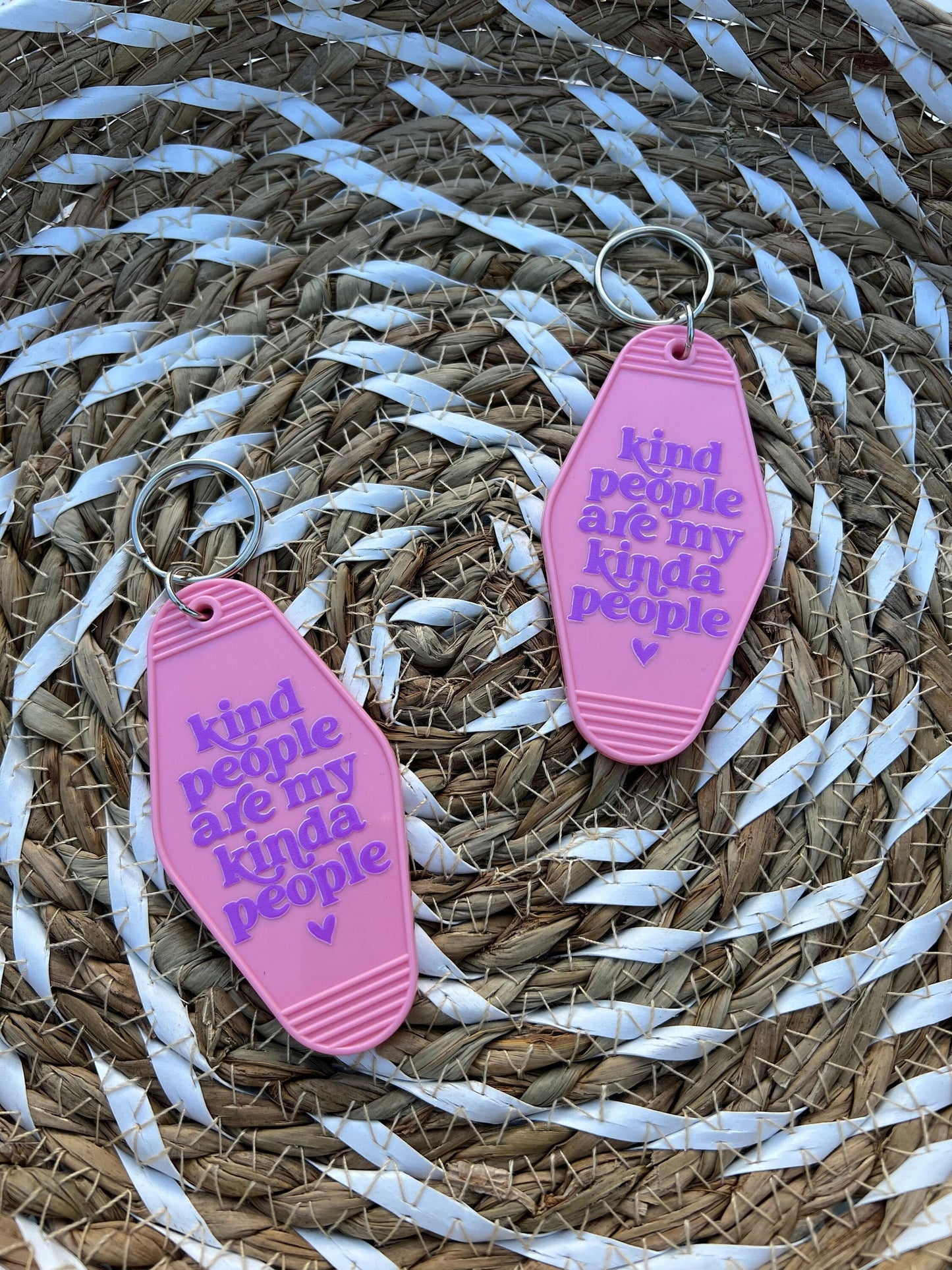 Pink "Kind People Are My Kinda People" Motel Keychain - ShopCassiesCrafts