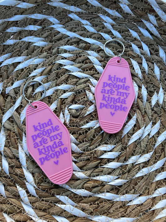 Pink "Kind People Are My Kinda People" Motel Keychain - ShopCassiesCrafts