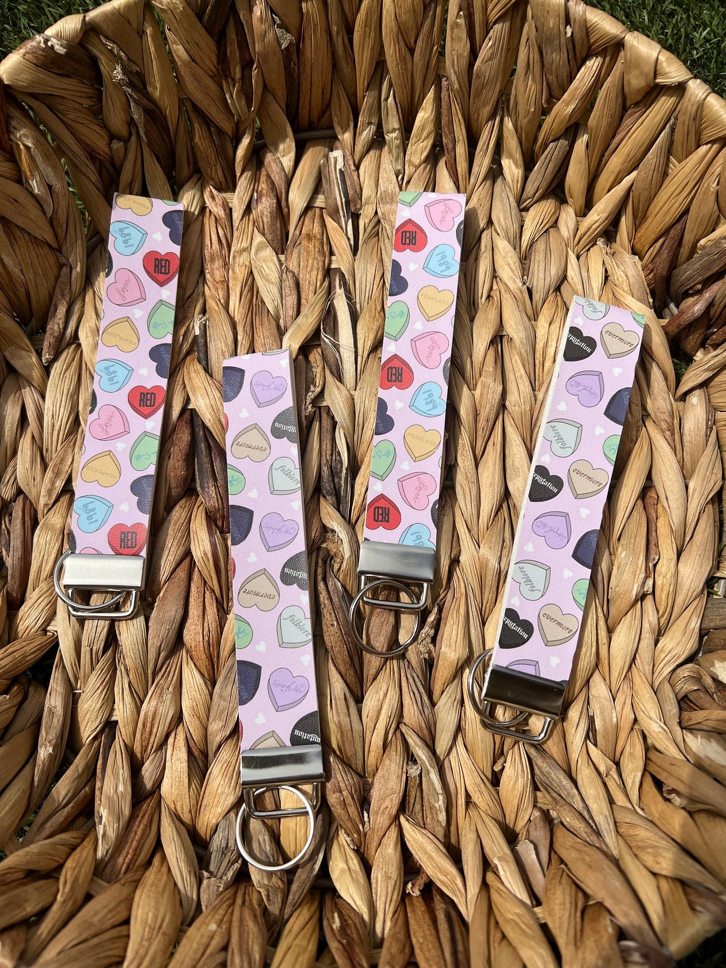 T Swift Eras Candy Hearts Wristlet Keychain Fobs