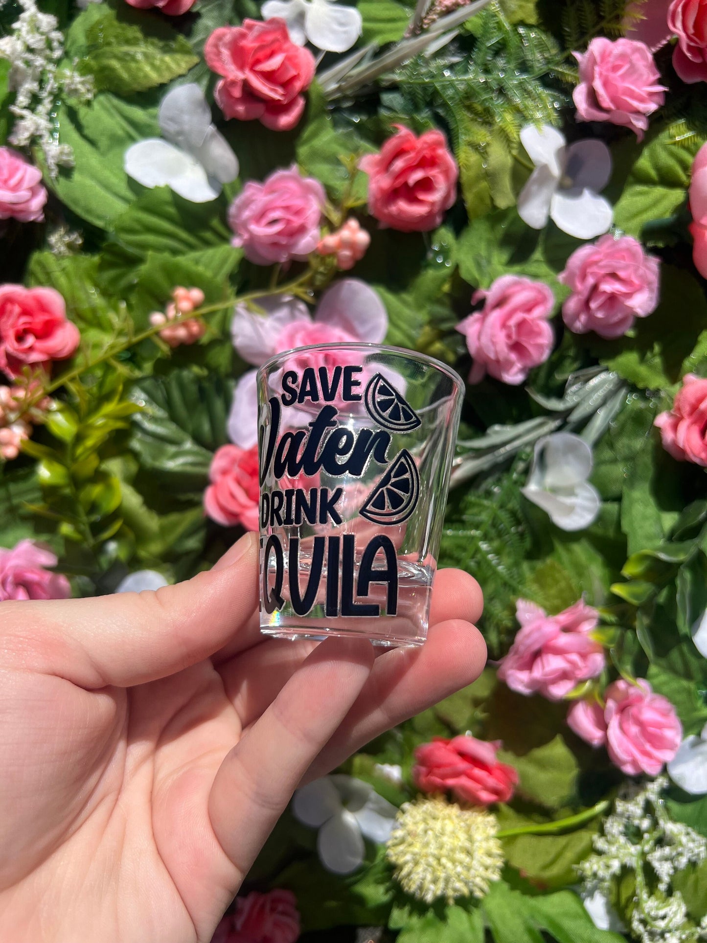 Save Water Drink Tequila Decorated Glass Shot Glass