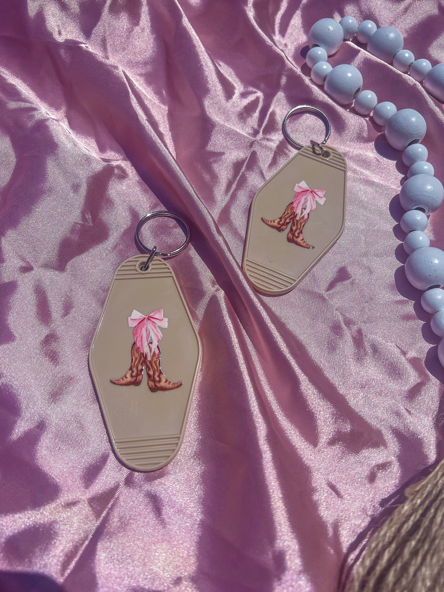 Cowboy Boot Pink Bow Motel Keychain