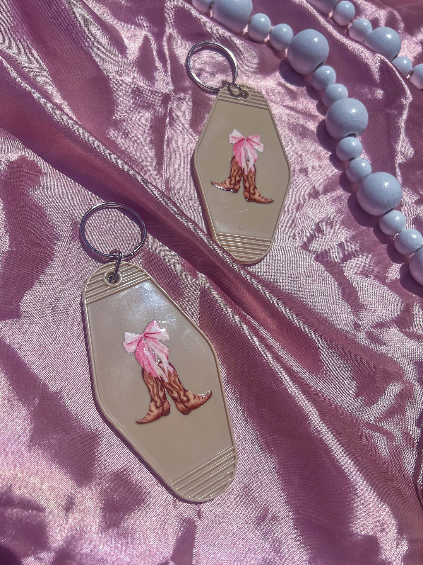 Cowboy Boot Pink Bow Motel Keychain