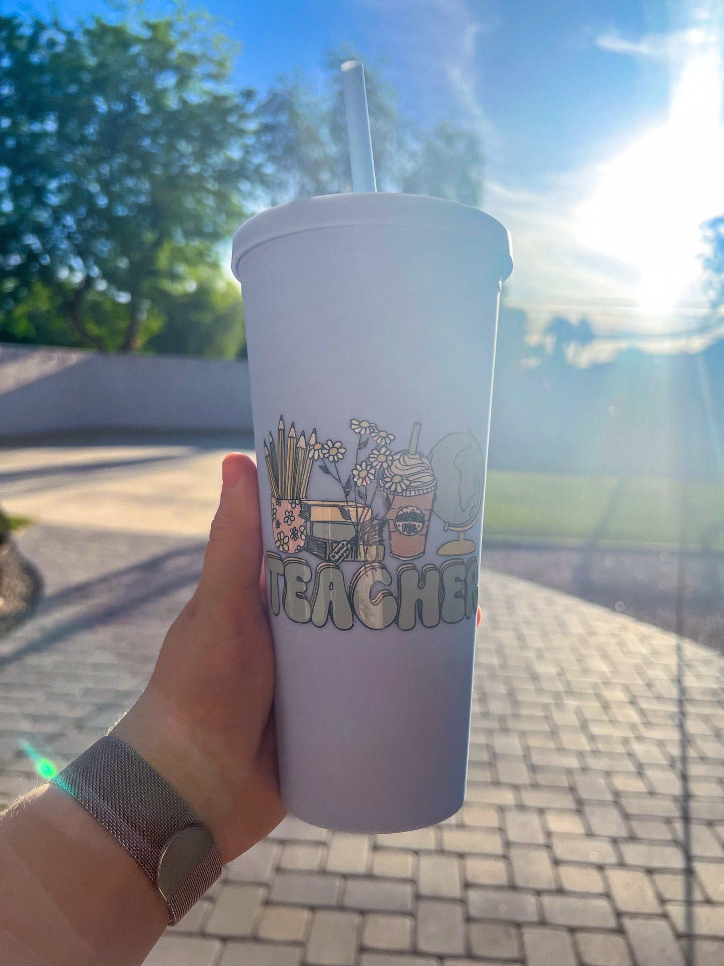 Teacher Decorated 22 oz Blue Double Insulated Cup