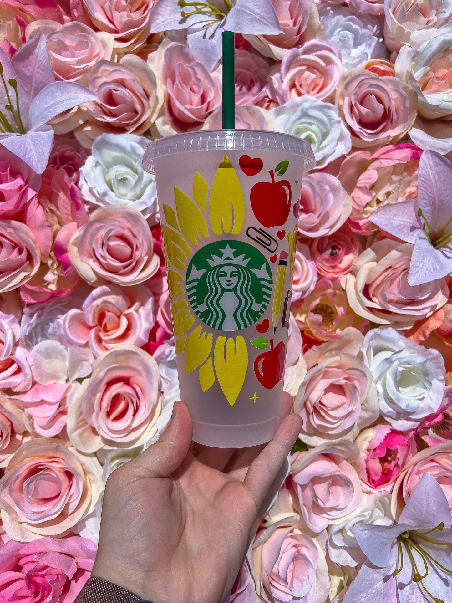 Sunflower Teacher Decorated Cold Cup