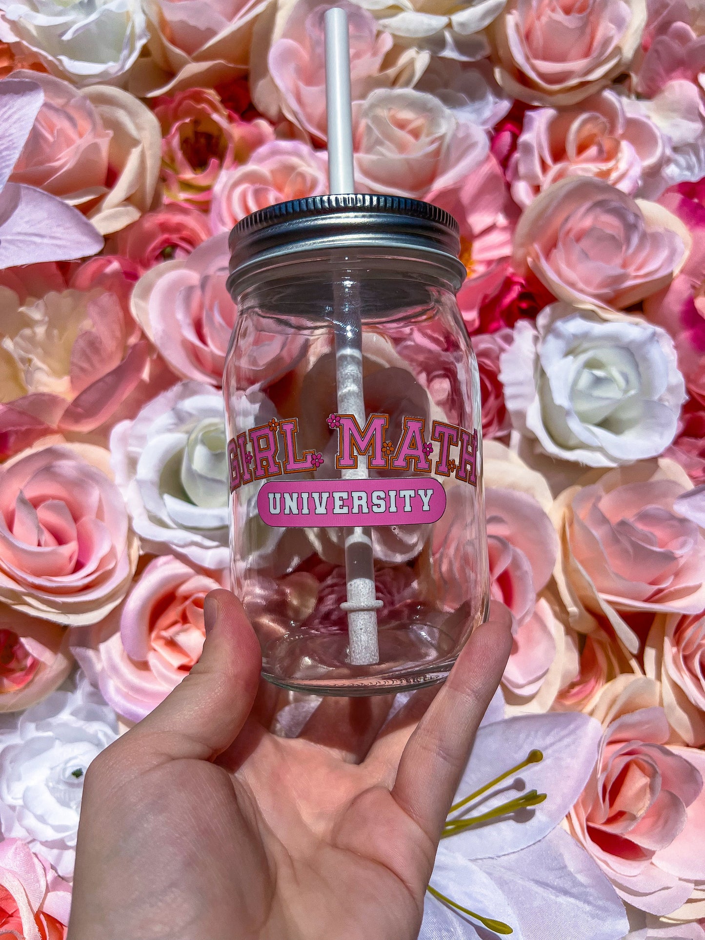 Girl Math University Decorated 16 oz Mason Jar