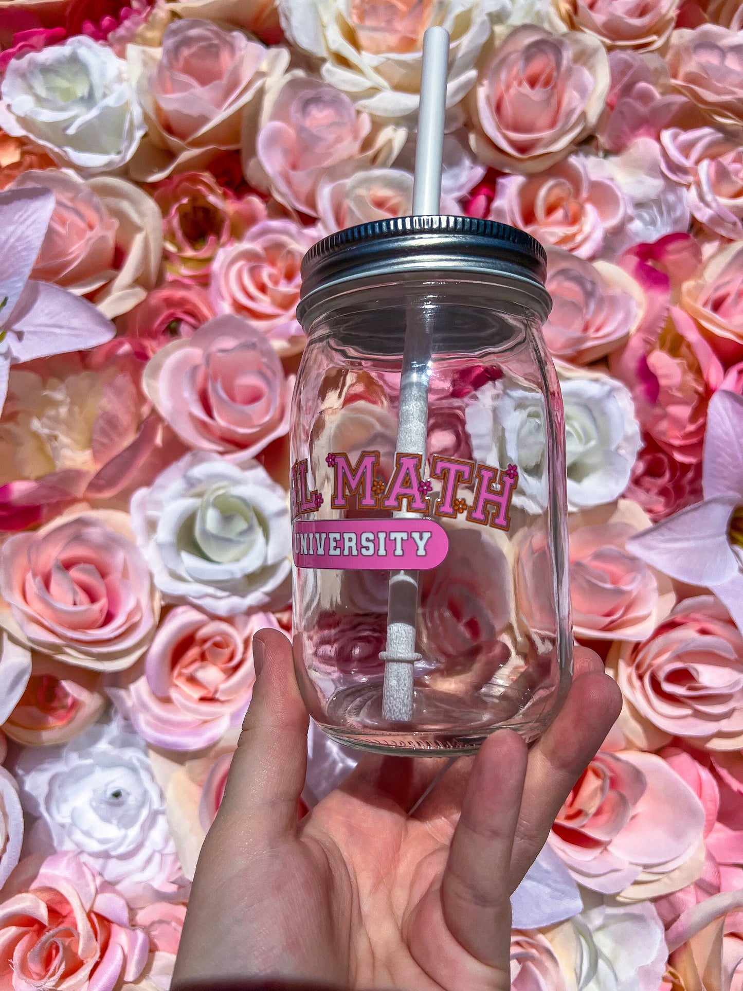 Girl Math University Decorated 16 oz Mason Jar