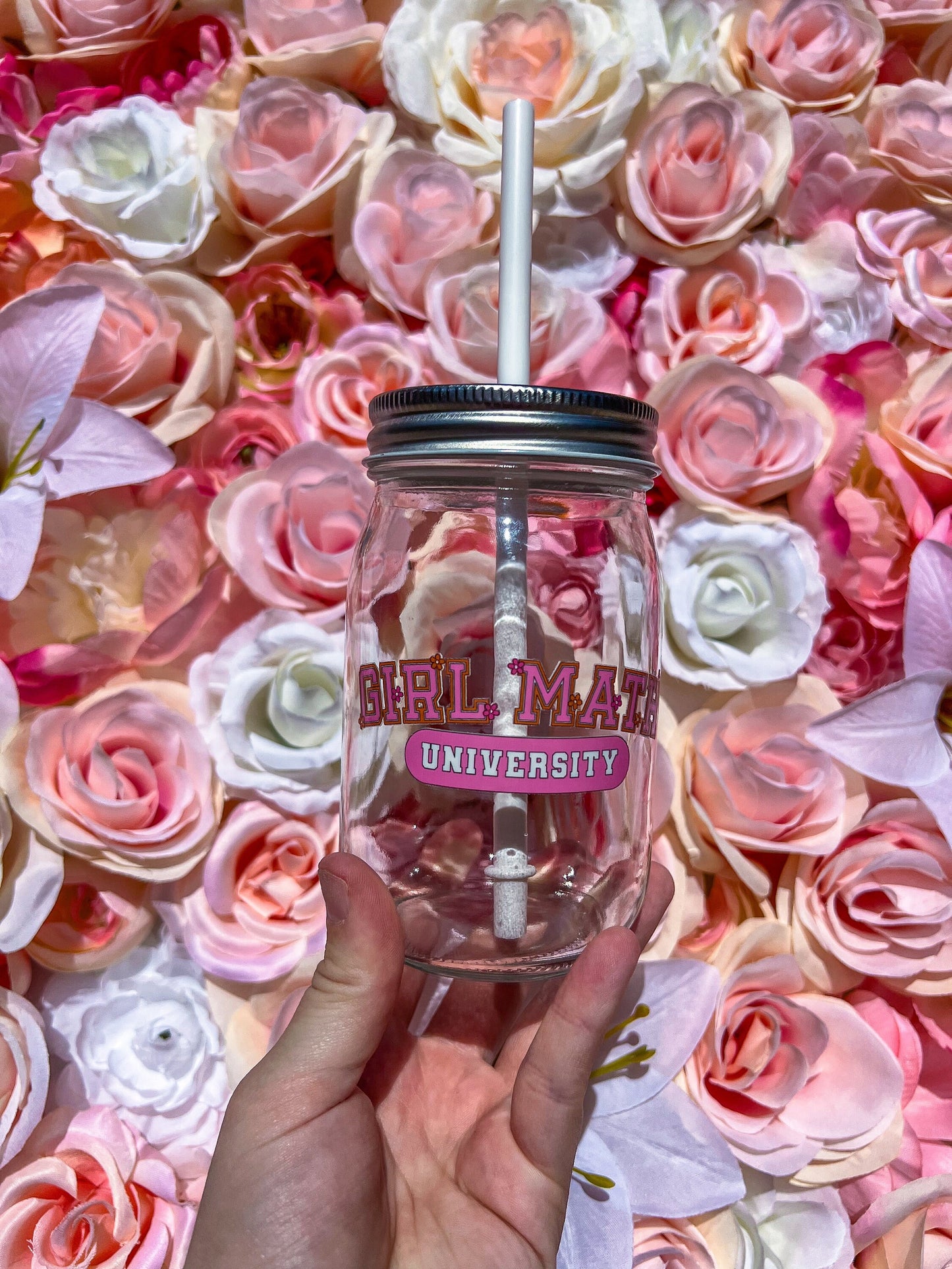 Girl Math University Decorated 16 oz Mason Jar