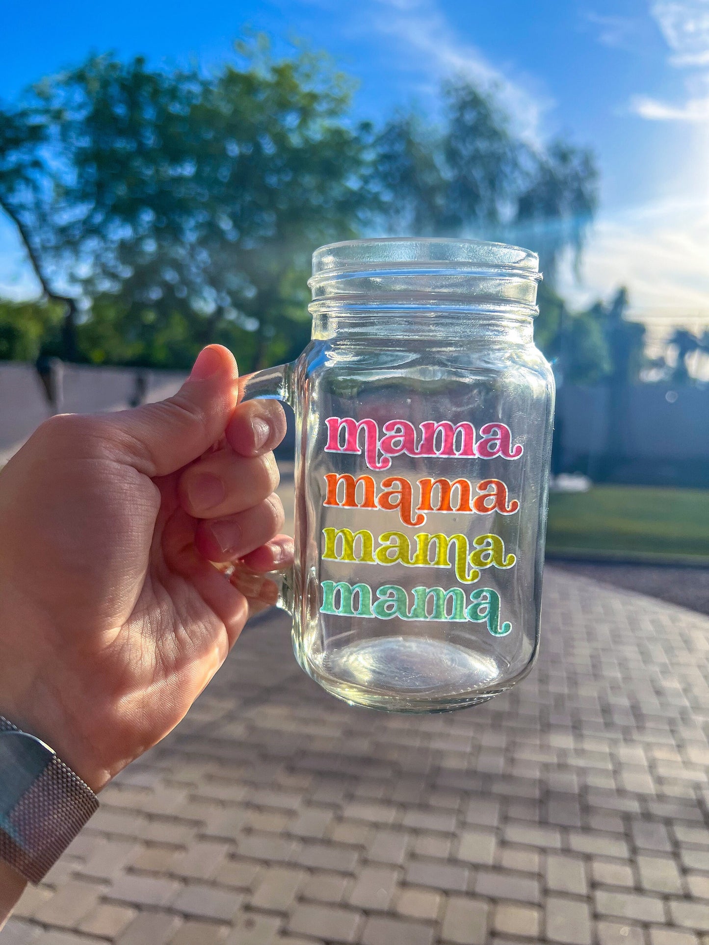 Mama Decorated Glass Mason Jar w|Handle