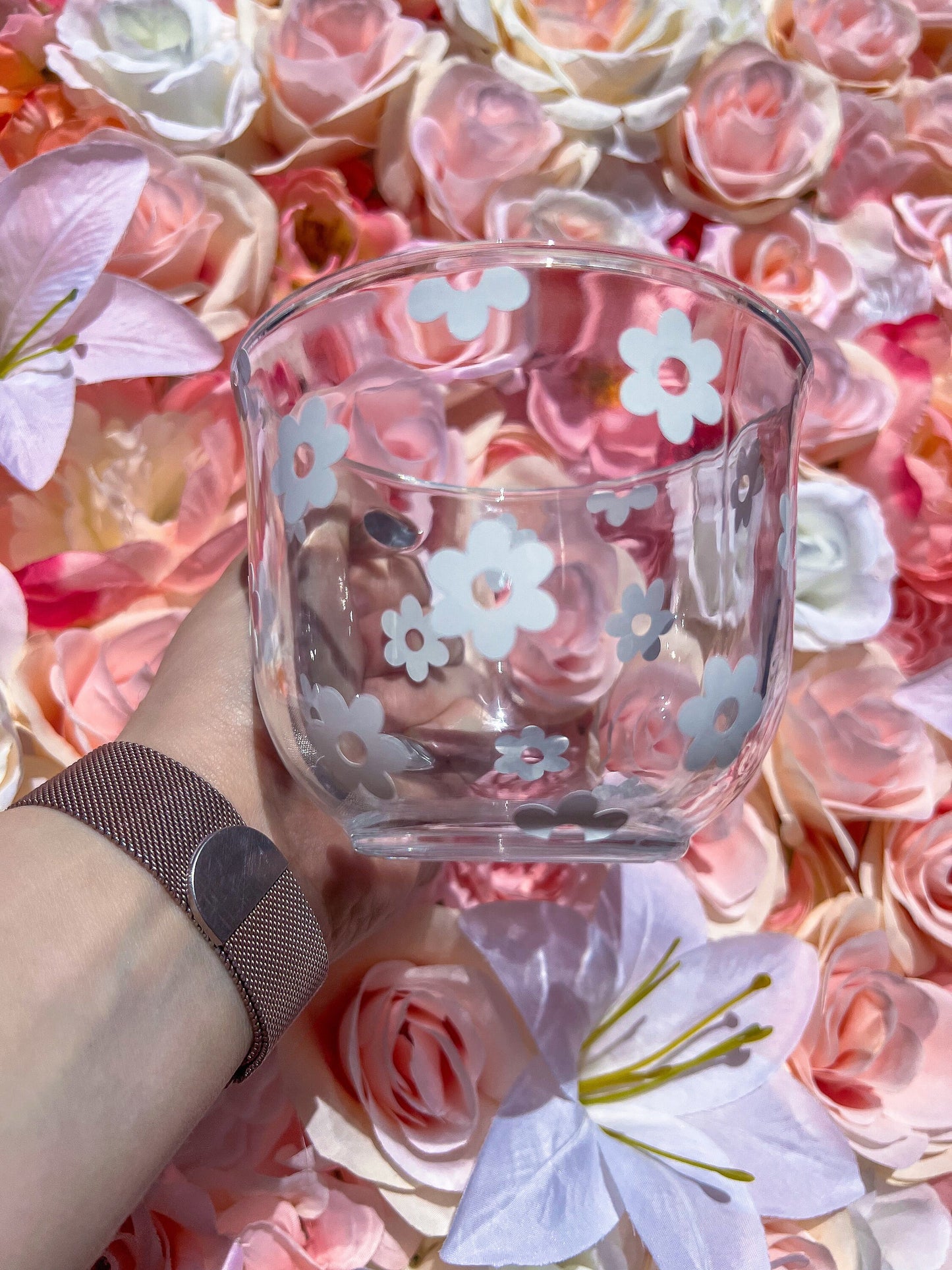 White Daisy Glass Mug