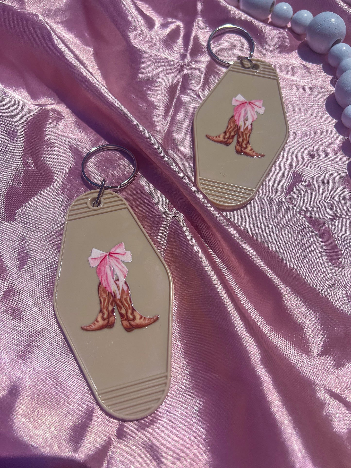 Cowboy Boot Pink Bow Motel Keychain