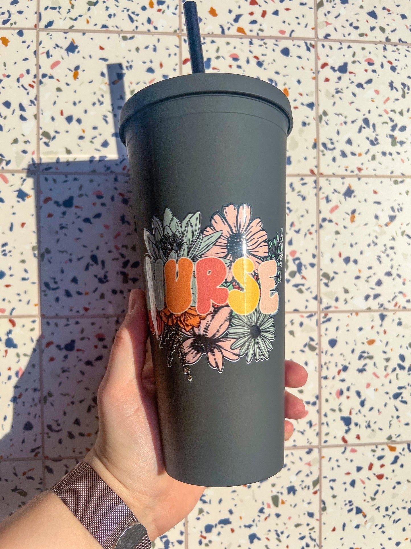 Nurse Decorated 22 oz Black Double Insulated Cup