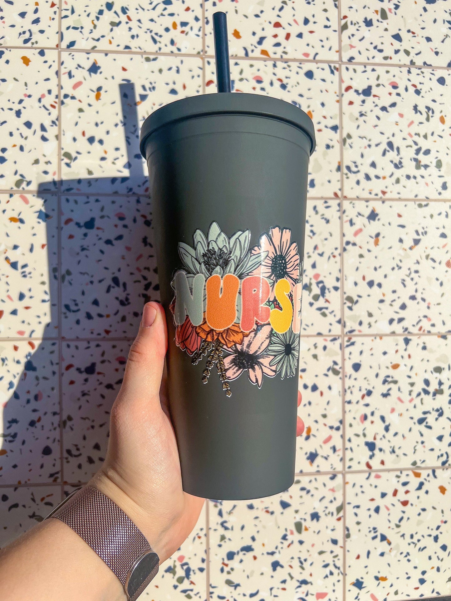 Nurse Decorated 22 oz Black Double Insulated Cup