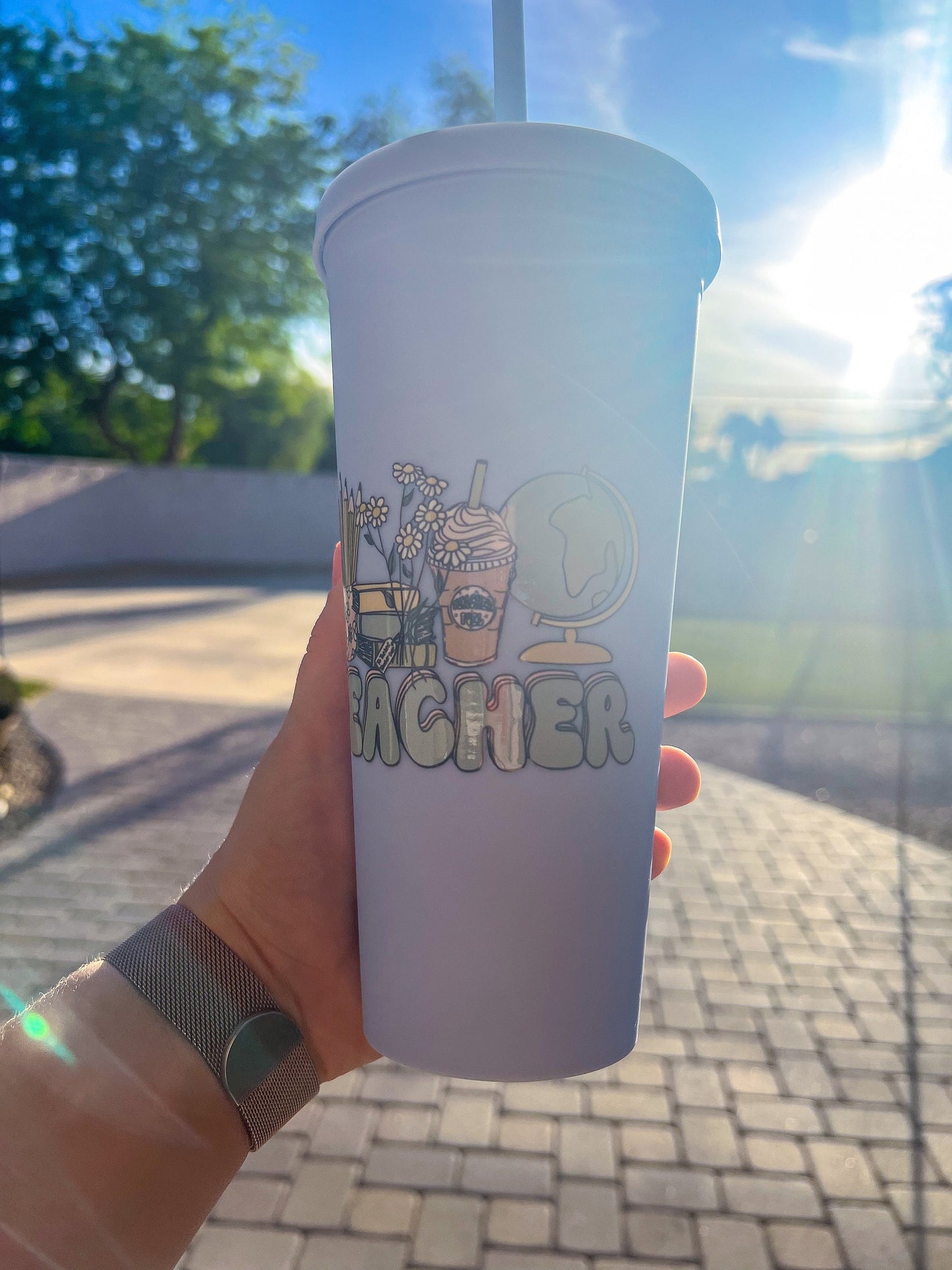 Teacher Decorated 22 oz Blue Double Insulated Cup