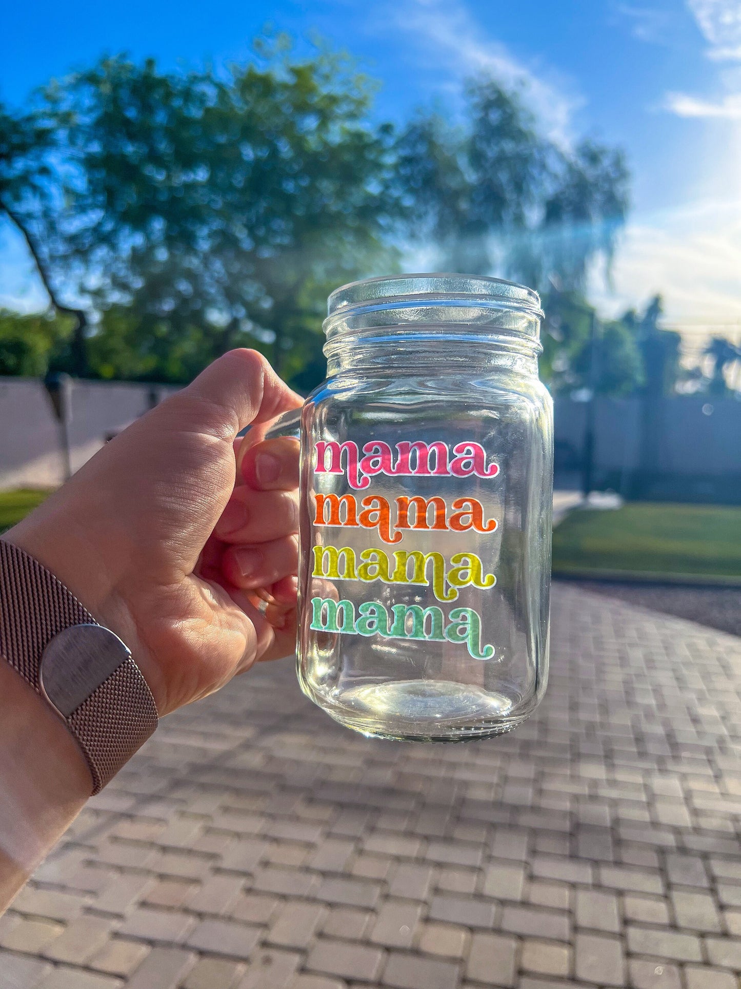 Mama Decorated Glass Mason Jar w|Handle