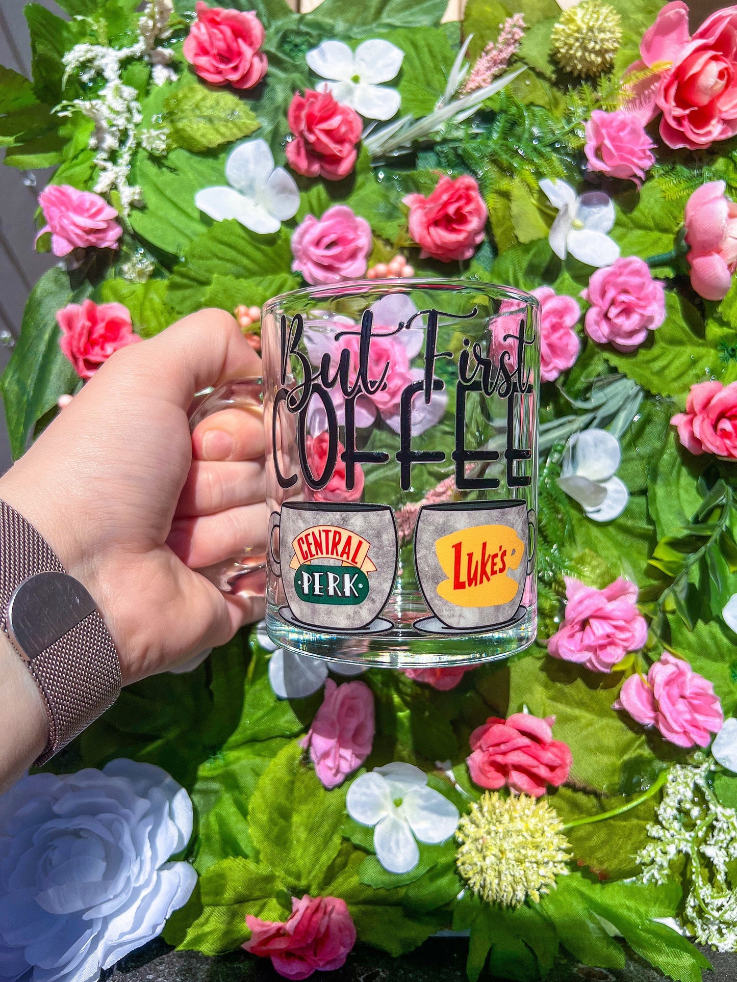 But First Coffee - Central Perk & Lukes Decorated Glass Mug