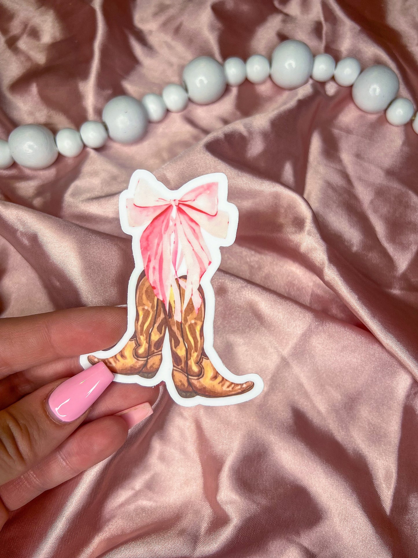 Cowboy Boot Pink Bow Sticker