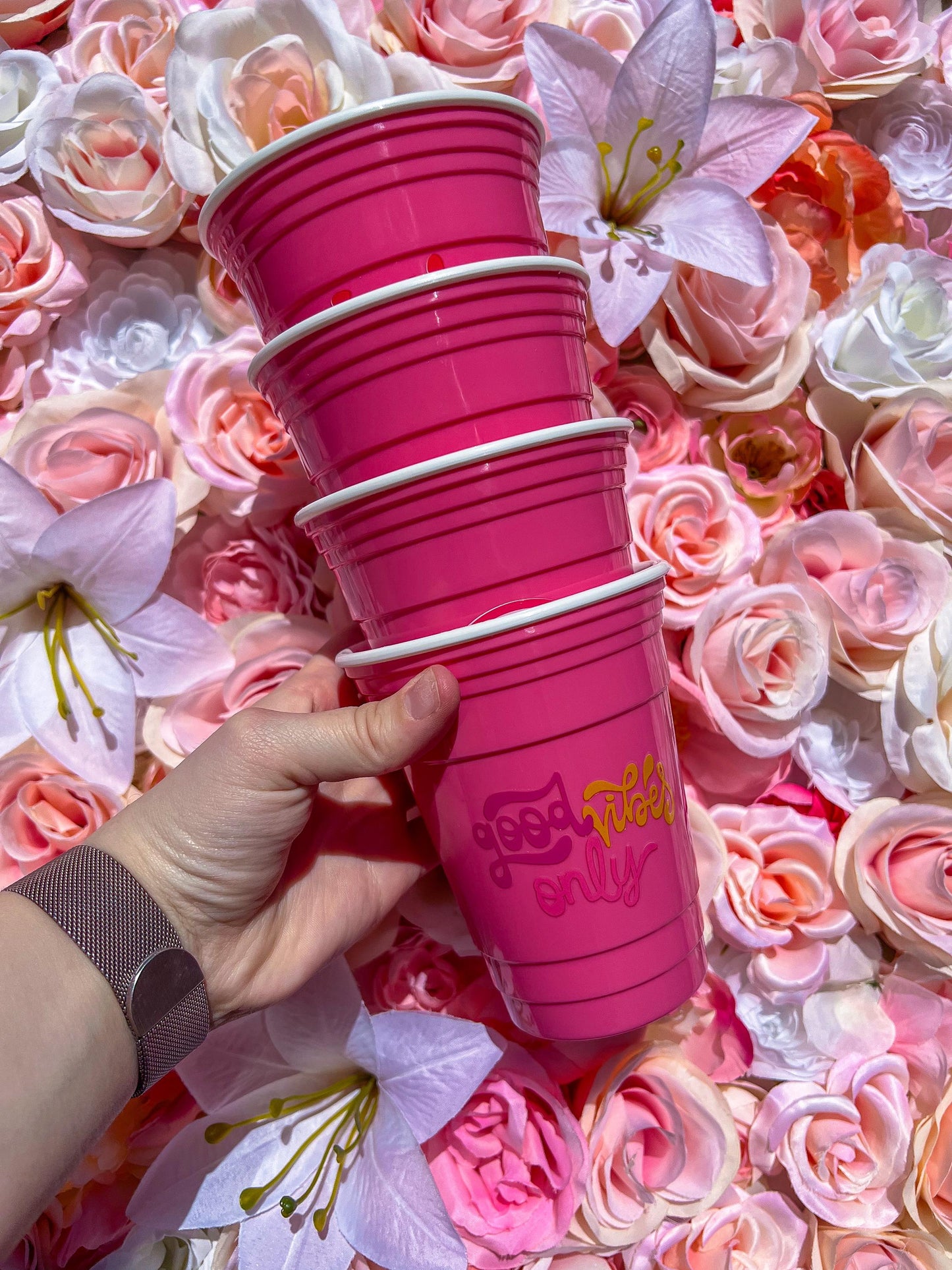 Reusable Pink Party Cups | Set of 4 | Double Insulated 16oz