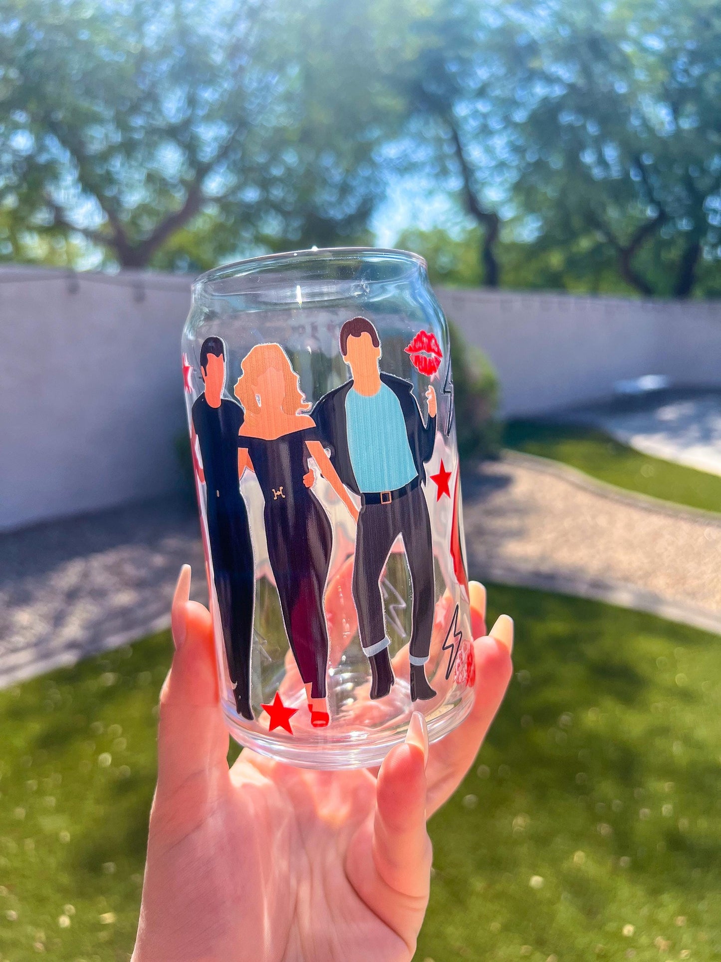 Grease Inspired Decorated 16 oz Glass Cup