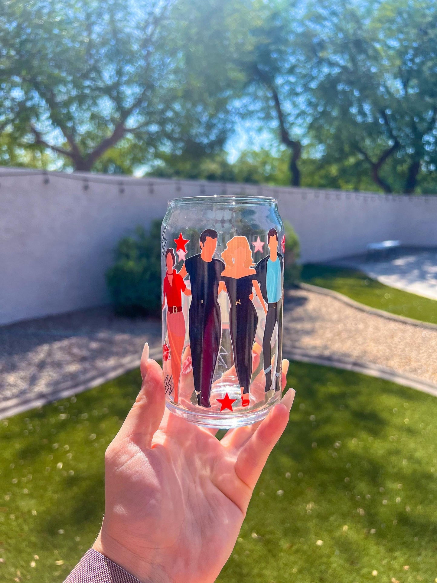 Grease Inspired Decorated 16 oz Glass Cup