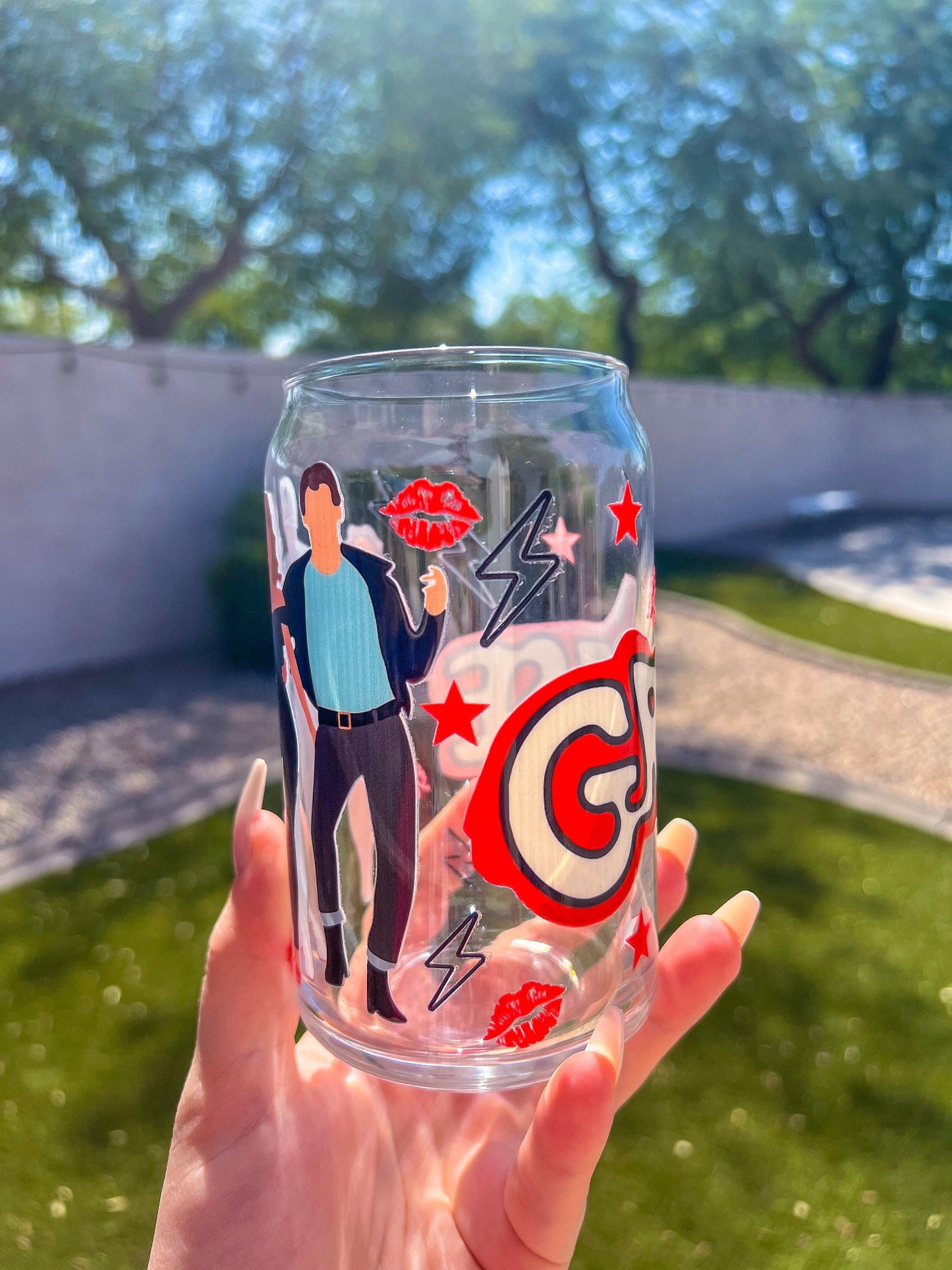 Grease Inspired Decorated 16 oz Glass Cup