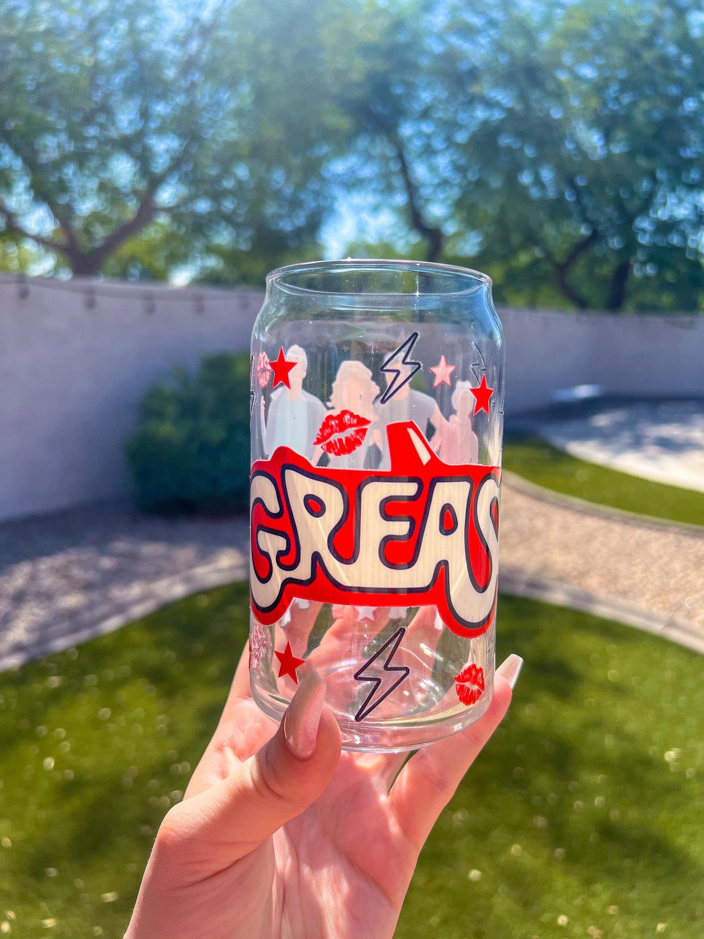 Grease Inspired Decorated 16 oz Glass Cup