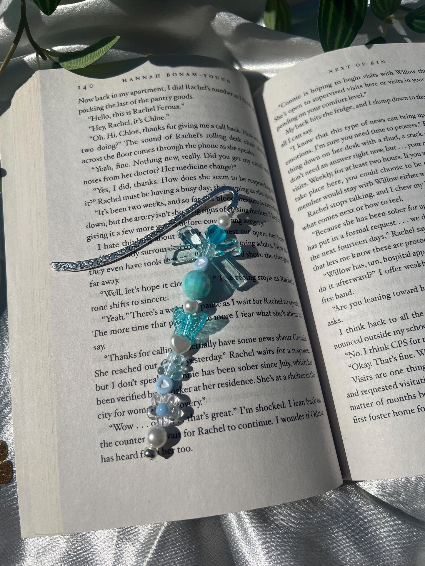 Blue Silver Bookmark Charm || Aesthetic Handmade Charms for Books || Beaded Book Accessory