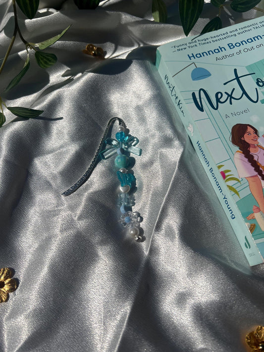 Blue Silver Bookmark Charm || Aesthetic Handmade Charms for Books || Beaded Book Accessory