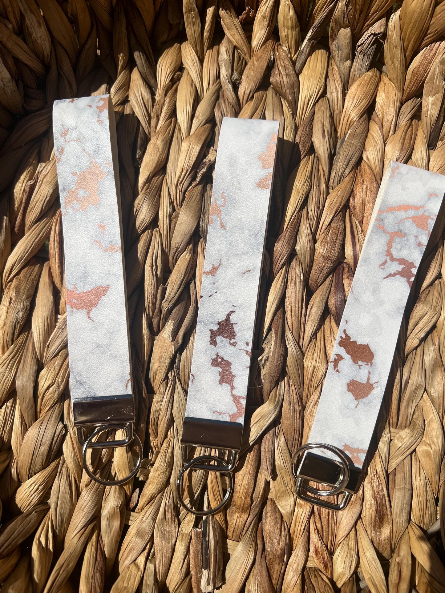 Marble Rose Gold Wristlet Keychain Fobs