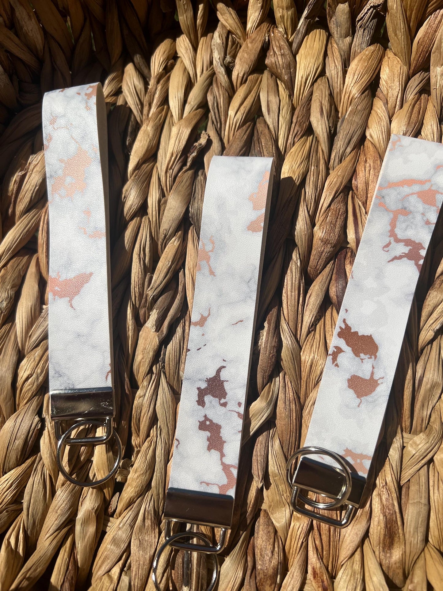 Marble Rose Gold Wristlet Keychain Fobs