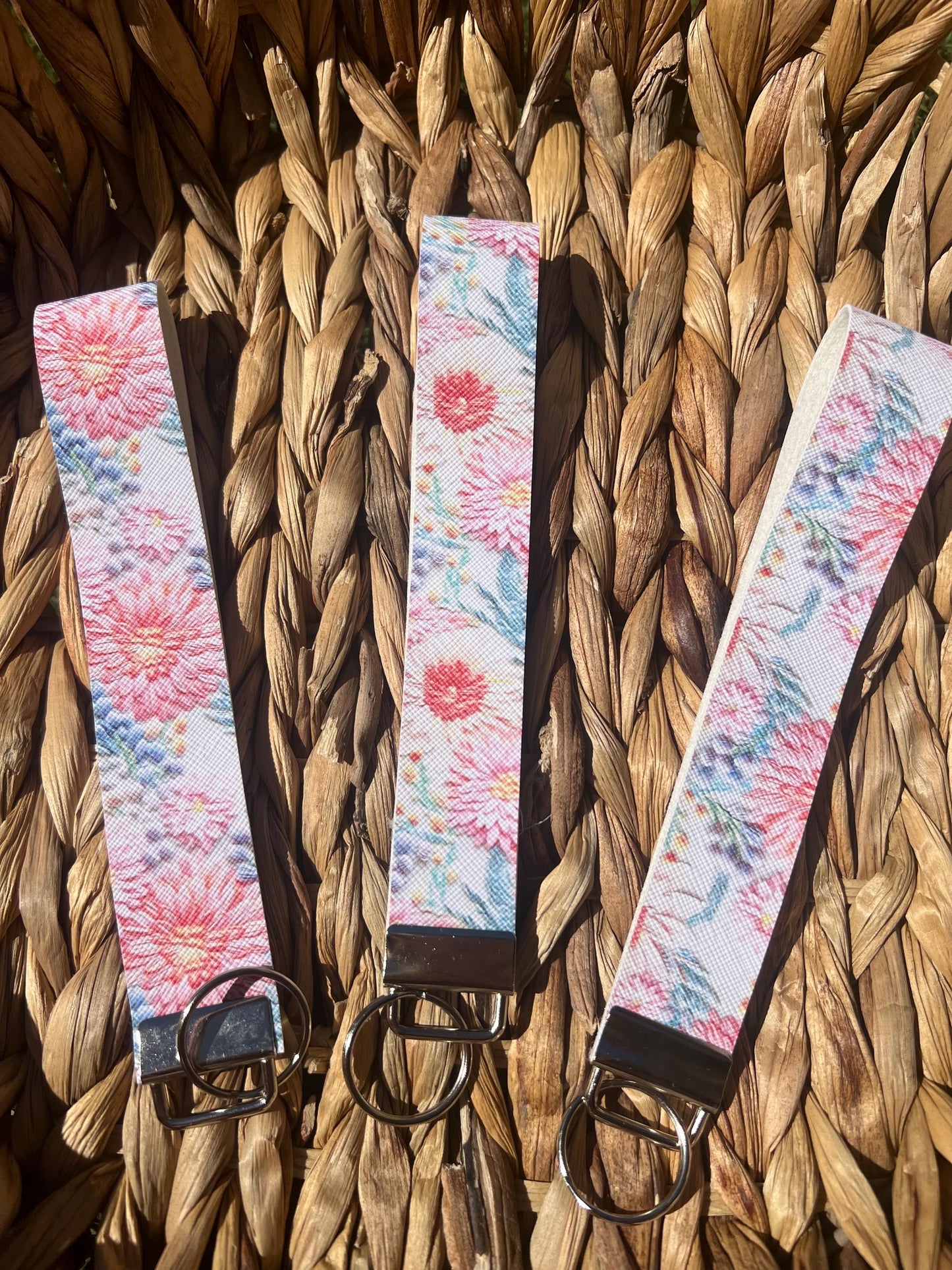 Floral 3D Embroidered Effect Wristlet Keychain Fobs