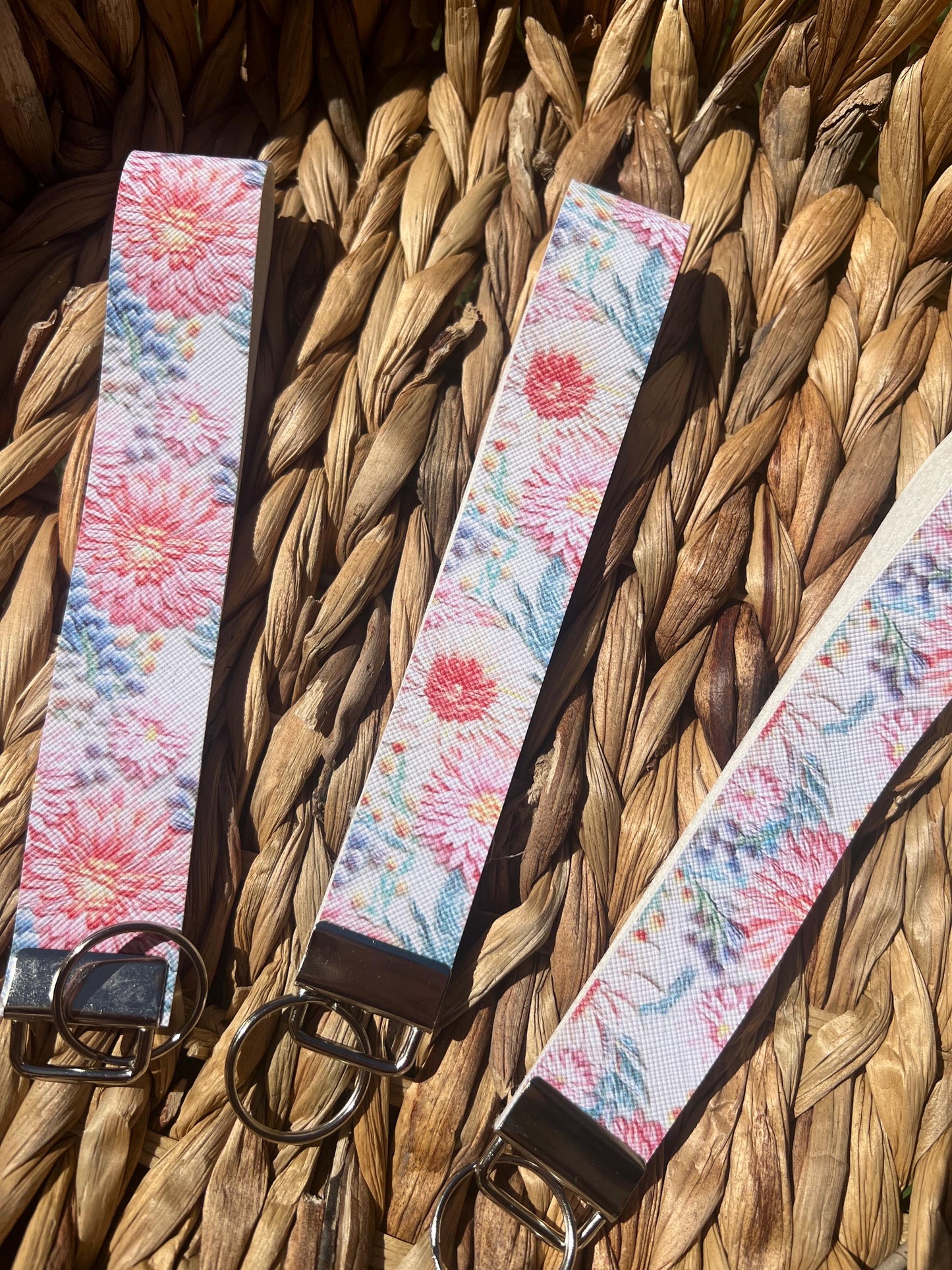 Floral 3D Embroidered Effect Wristlet Keychain Fobs