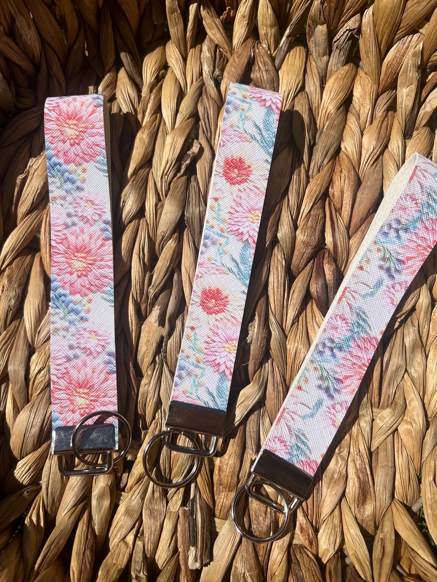 Floral 3D Embroidered Effect Wristlet Keychain Fobs