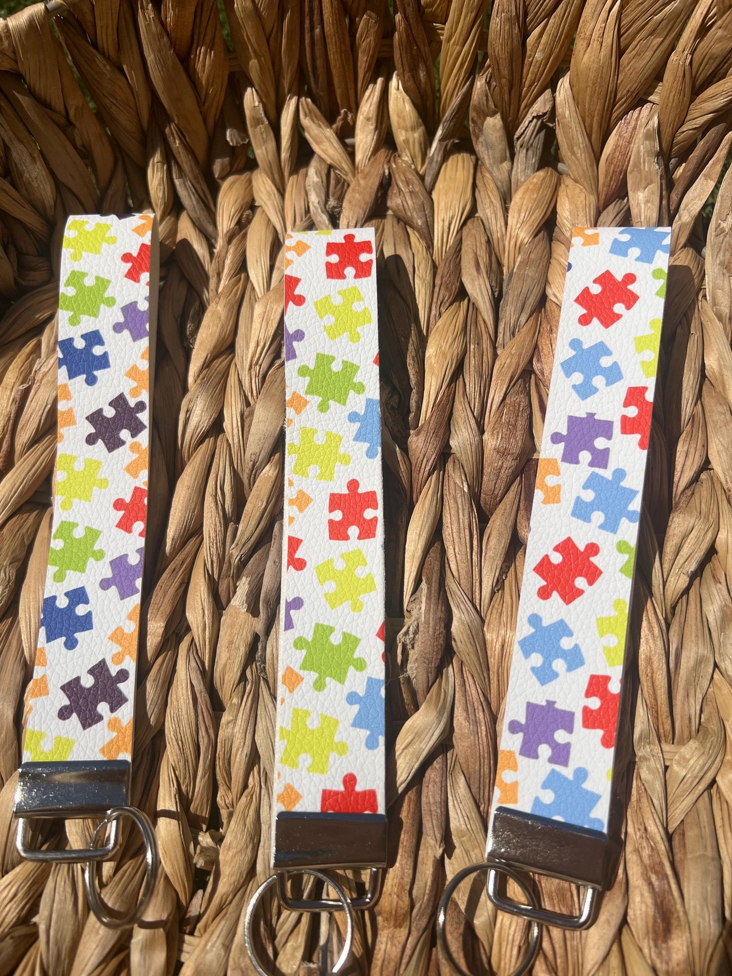 Autism Awareness Puzzle Pieces Wristlet Keychain Fobs